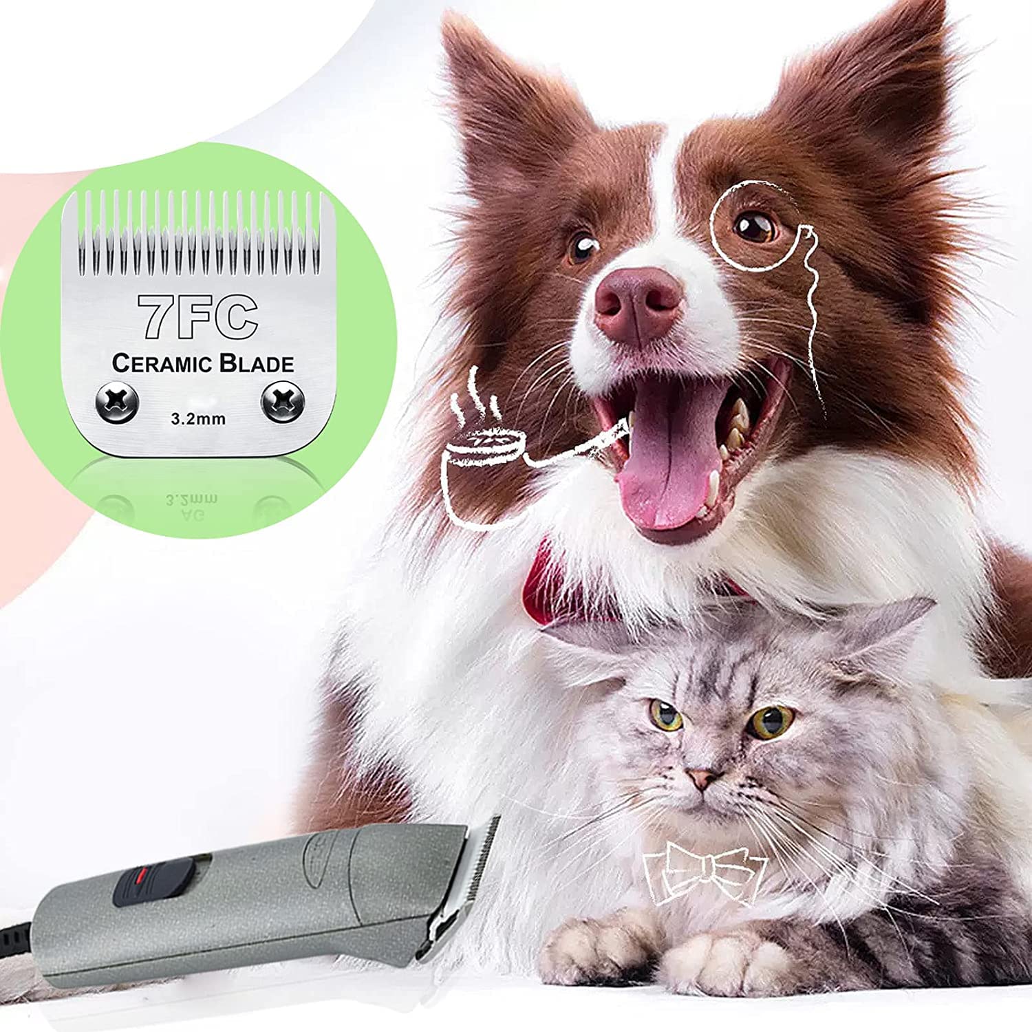 Cuchilla de Repuesto Desmontable para cortadora de Aseo para Perros Compatible con Andis Oster A5, Wahl KM Series Clippers (7FC:(1/8")(3.2mm))