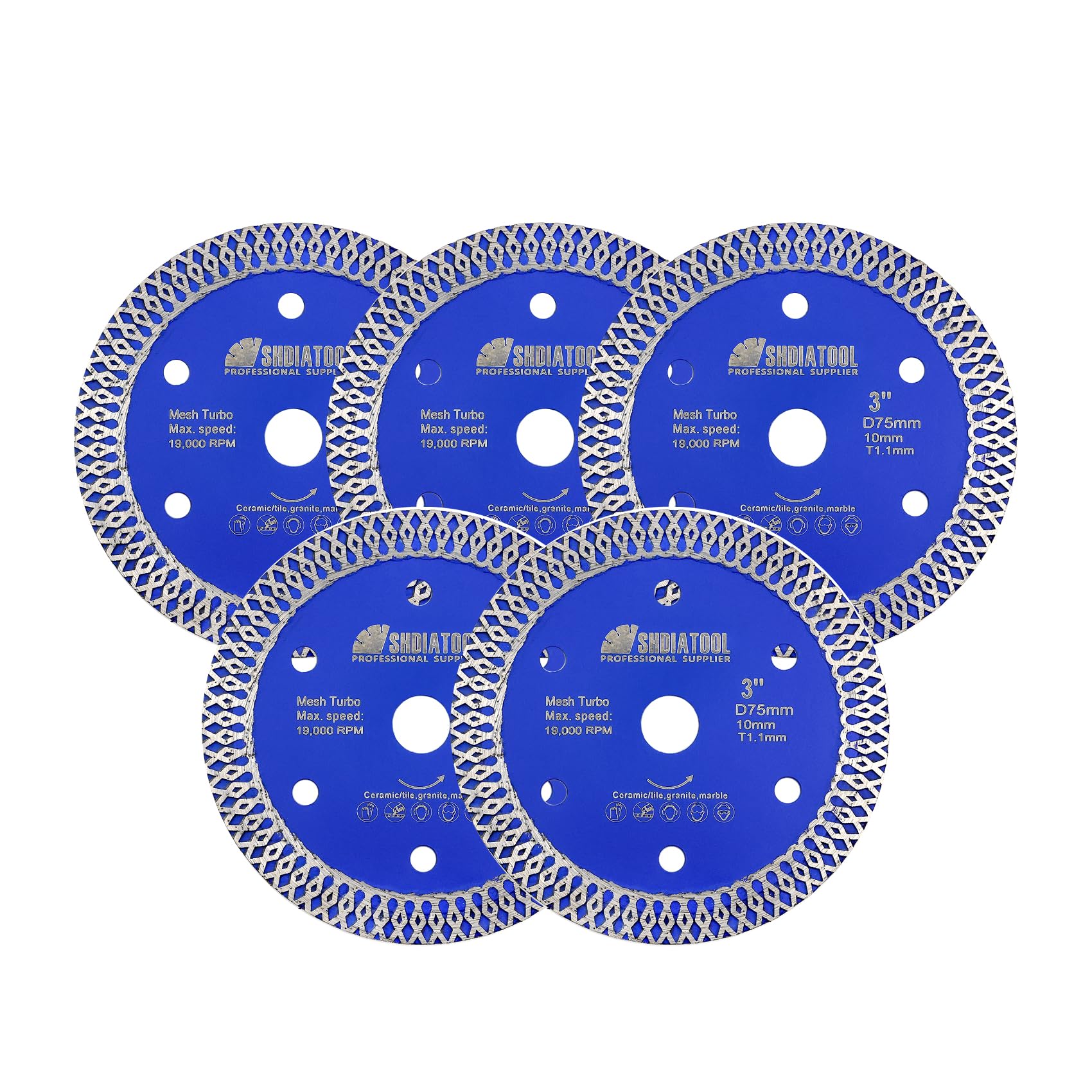 SHDIATOOL Diamond Cutting Disc 3-Inch/75mm, X Mesh Turbo Saw Blade Arbor 3/8-Inch/10mm, Cut-Off Wheel for Porcelain Tile Ceramic Granite Marble on