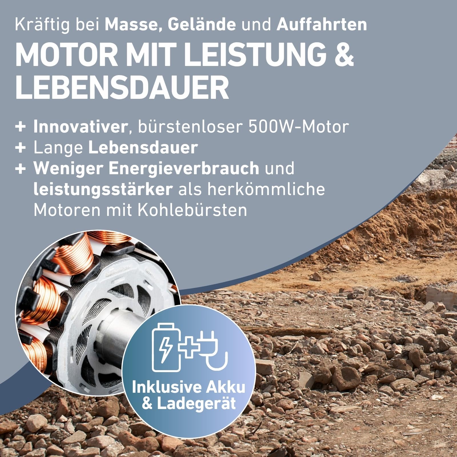 Elektrische Schubkarre mit Akku, 80L Mulde, 150kg Traglast, leistungsstarker 500W Motor durch 40V Li-ion Akku mit 6000mAh
