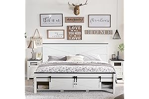 JXQTLINGMU King Wood Bed Frame with Sliding Barn Doors: A Symphony of...