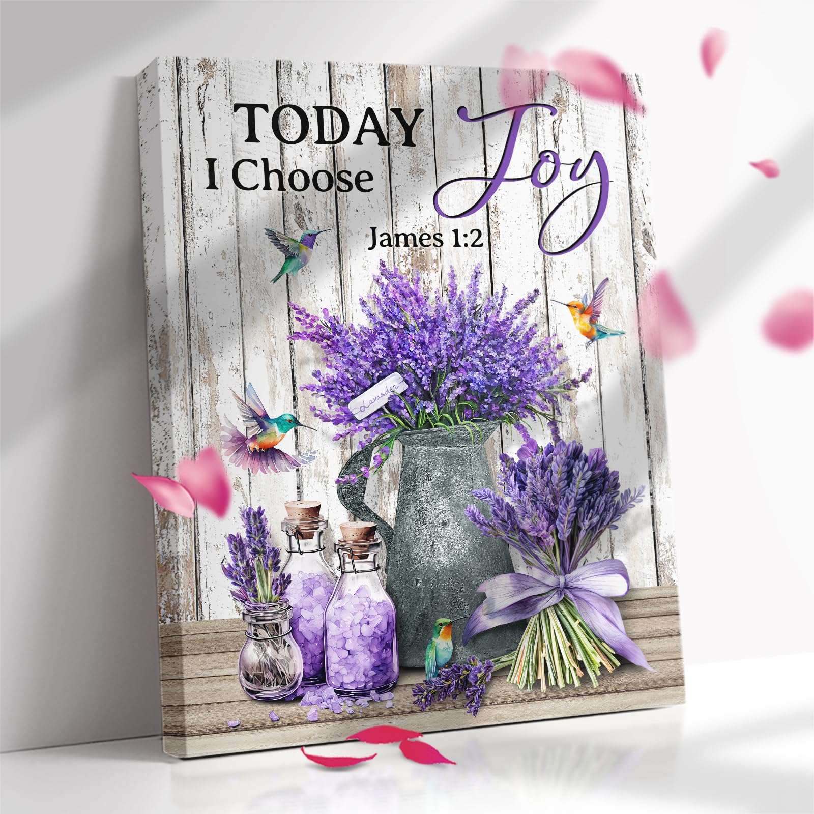 Farmhouse Lavender Bathroom Flower Decor Wall Art Inspirational Quotes Rustic Hummingbird Floral Purple Pictures Wall Decor Canvas Painting Prints