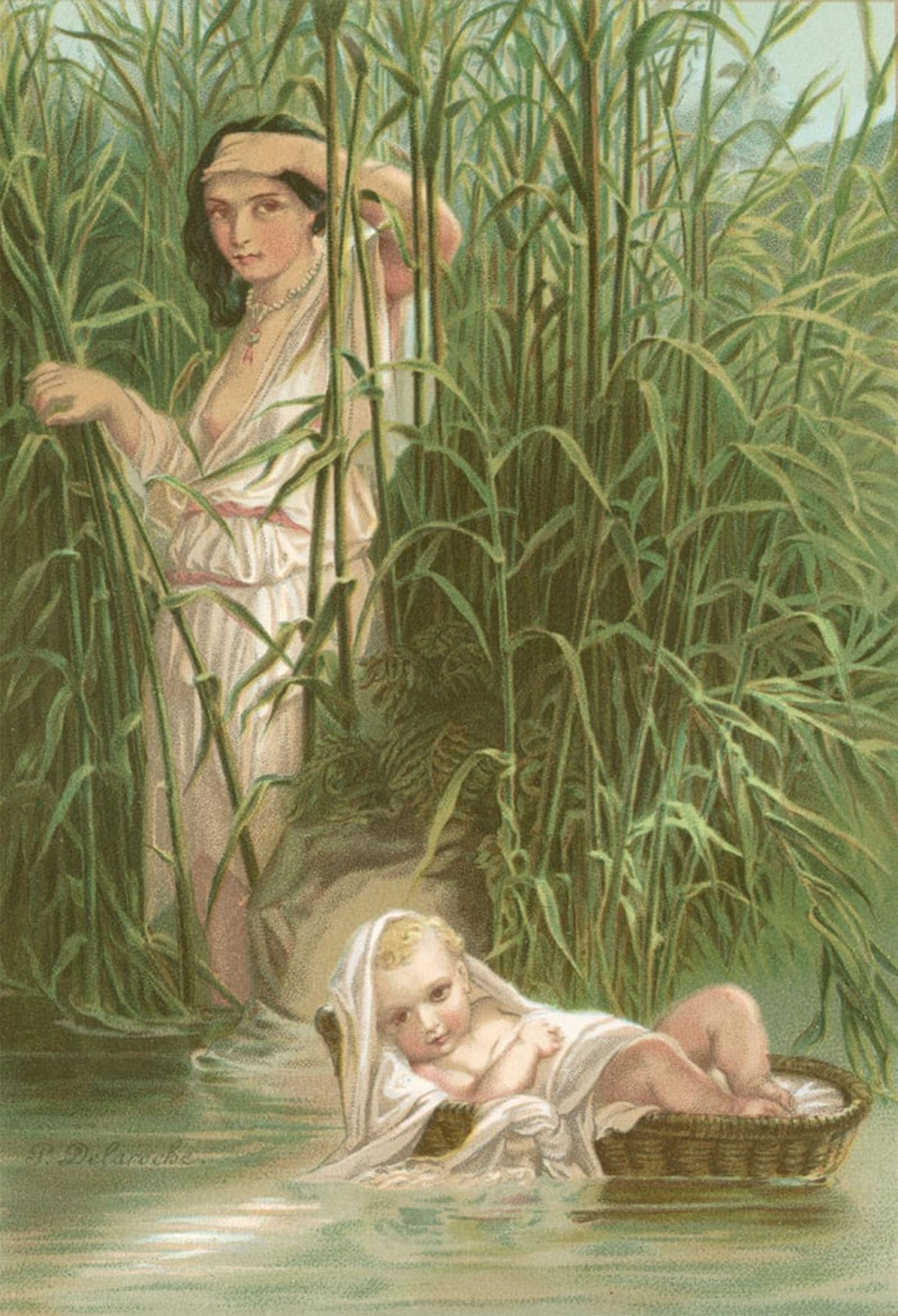 HRJUBWREE Oil Painting Prints on Canvas Painting Picture Miriam and Moses by Hippolyte Delaroche Artwork Canvas Prints for Office Decor 60x90cm