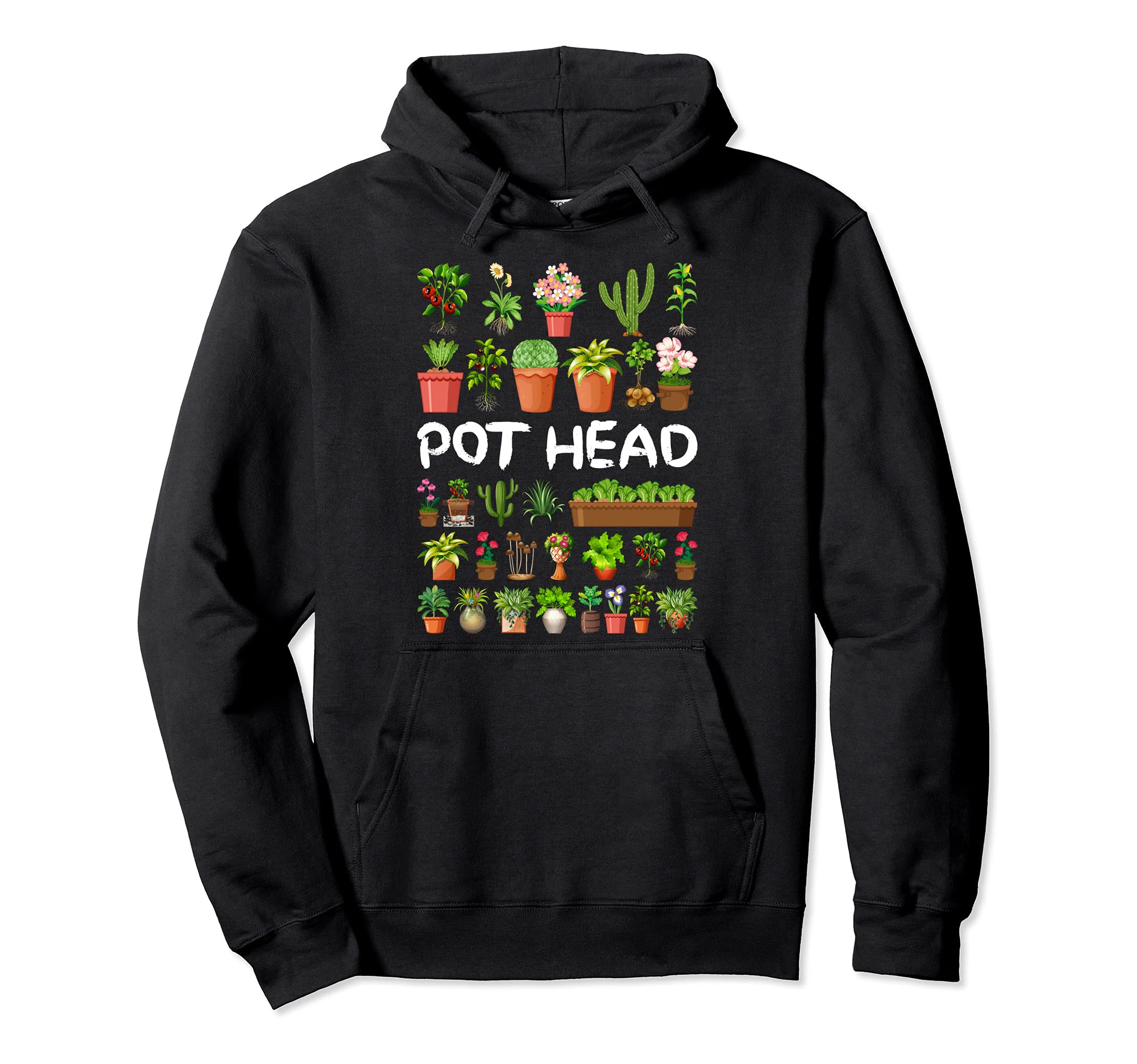 POT HEAD Funny Gardening Cactus Succulent Flower Gardener Pullover Hoodie, Black