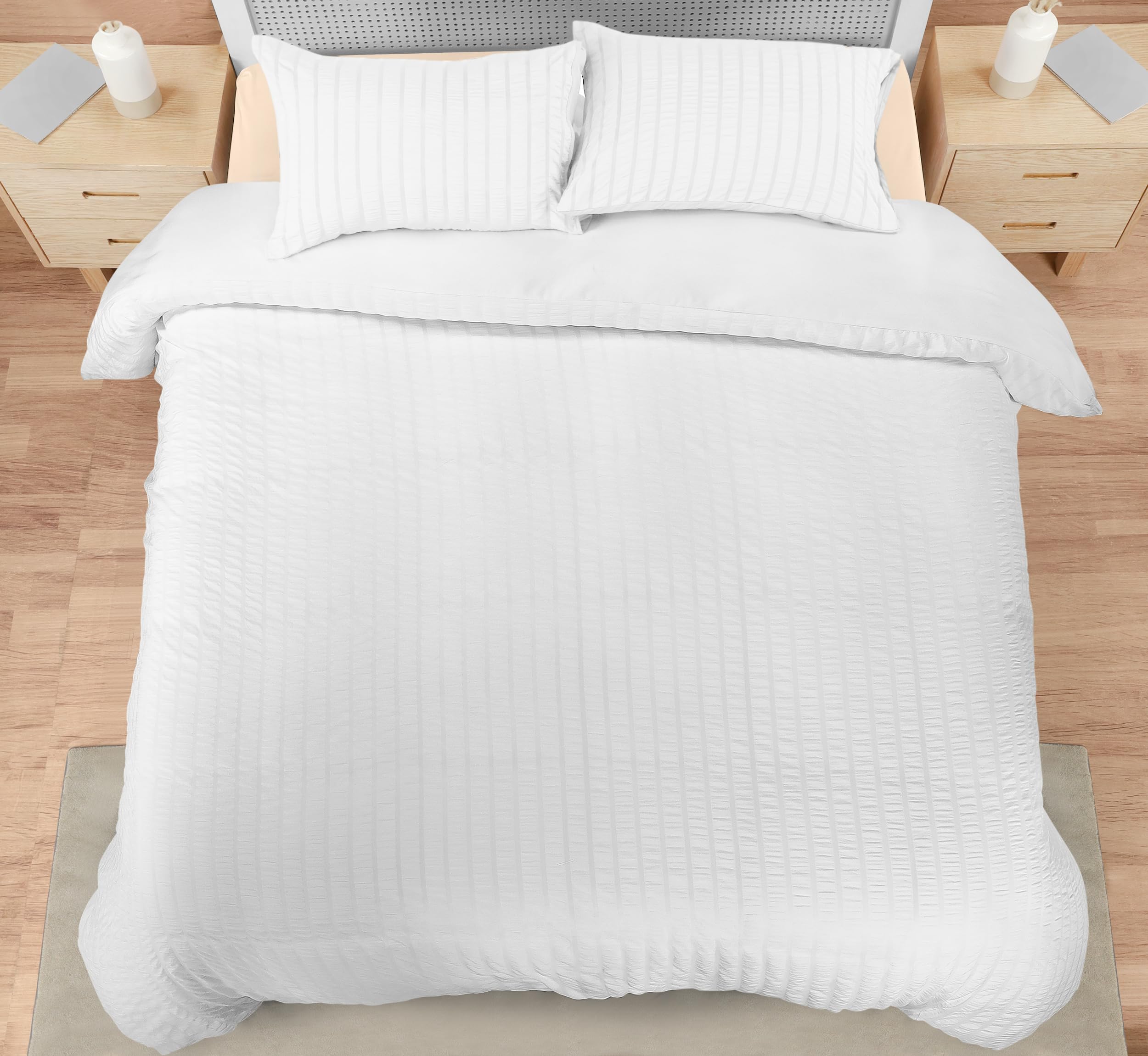 Utopia Bedding Seersucker Duvet Cover Set - Pack of 10 - Duvet Cover Double with Pillowcases - Soft Microfibre Polyester Seersucker Bedding (White)