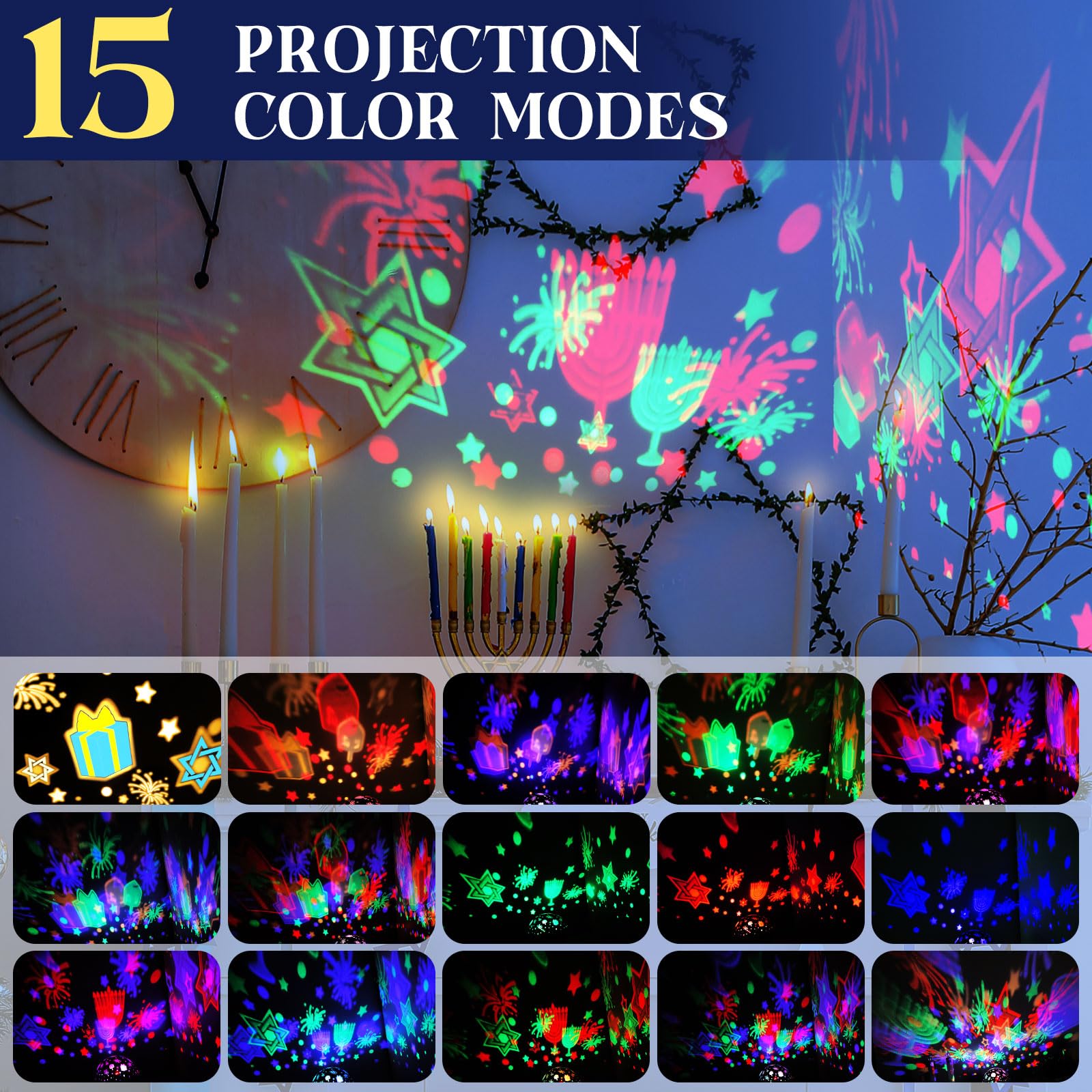 Rossesay Proiettore di luci per interni, luce a LED decorativa per esterni, per feste, vacanze, giardino, paesaggio (Hanukkah, blu)
