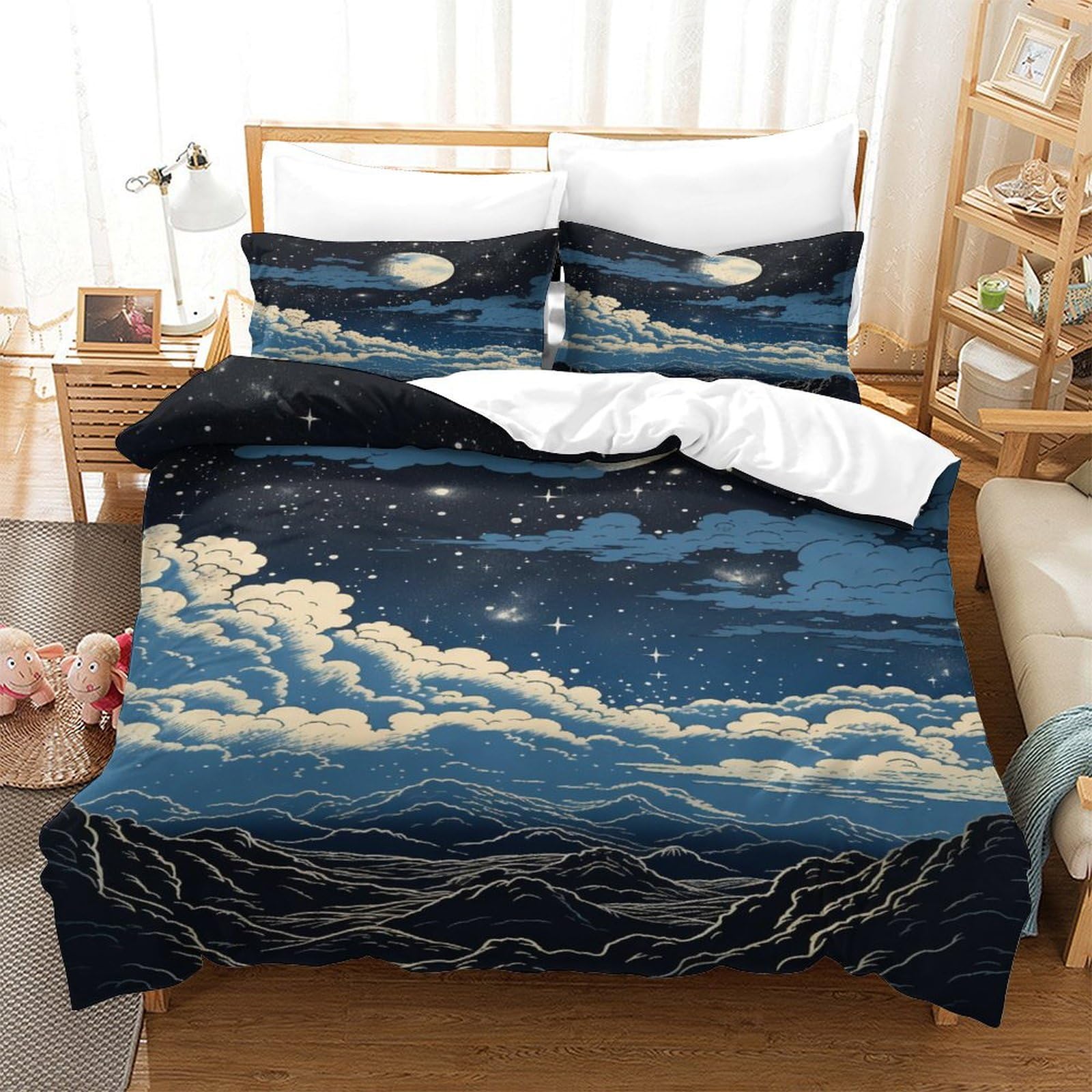 P1S9U7W5Y Atmospheric 3D Printed Ocean Duvet Cover Set 3pcs Microfiber Starry Bedding Set King