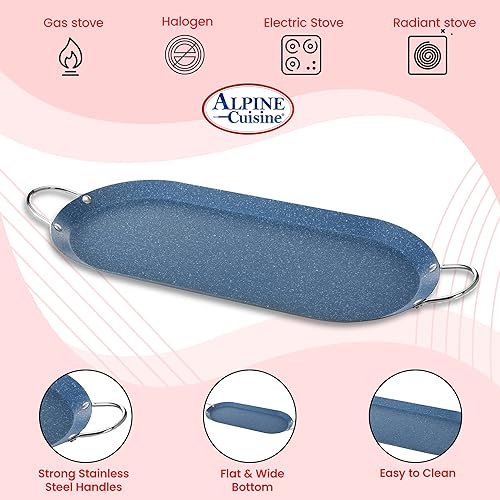 Miniatura 6 de Alpine Cuisine Plancha ovalada de color azul con revestimiento antiadherente de 17.5 x 8 pulgadas, con doble mango duradero, resistente para