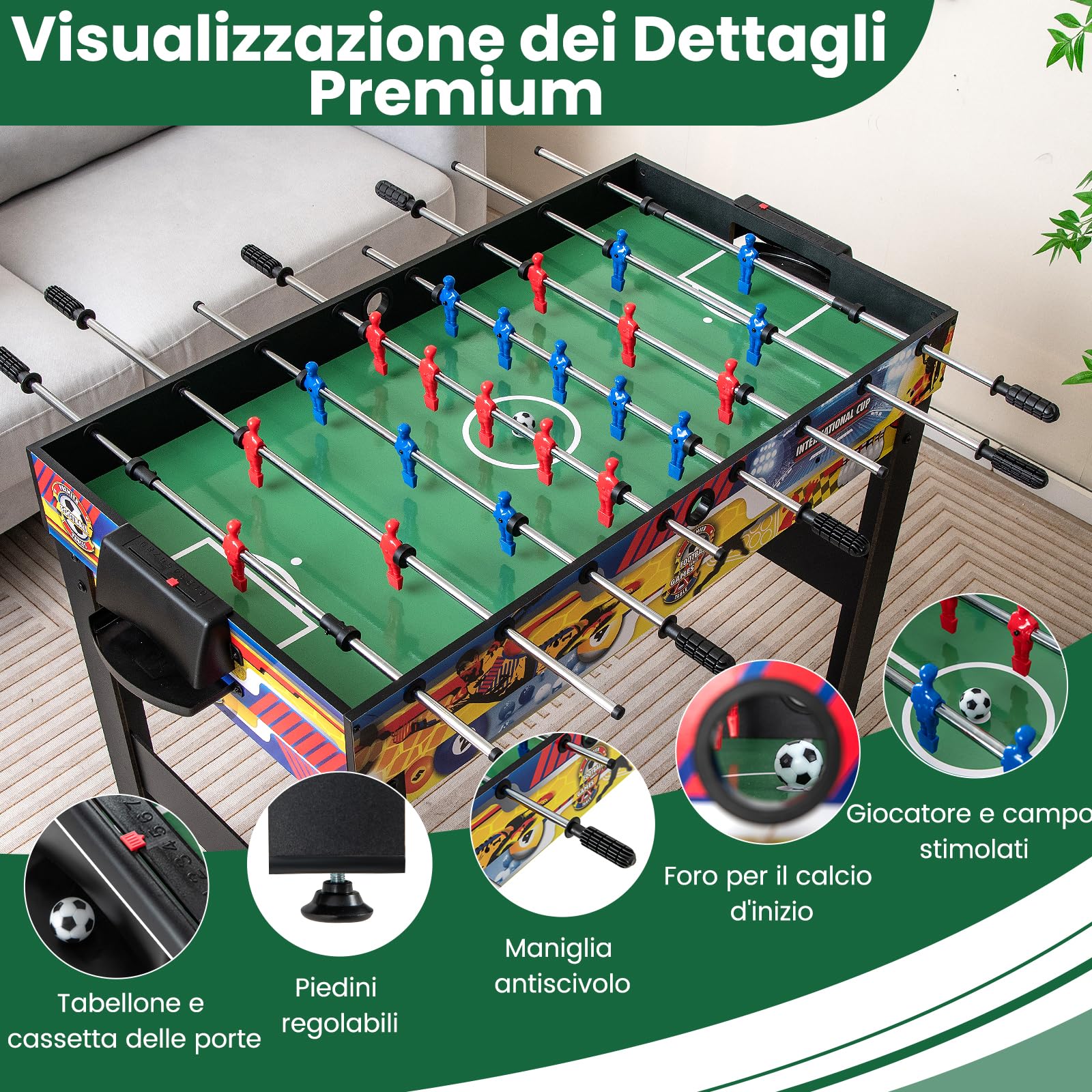 GYMAX Tavolo da Gioco 12-in-1 Combinato, Tavolo Multi-Gioco da 121 cm con Calcetto, Biliardo, Ping Pong, Hockey, Bowling, Shuffleboard e Altro Ancora, Set Tavolo Combo per Bambini e Adulti