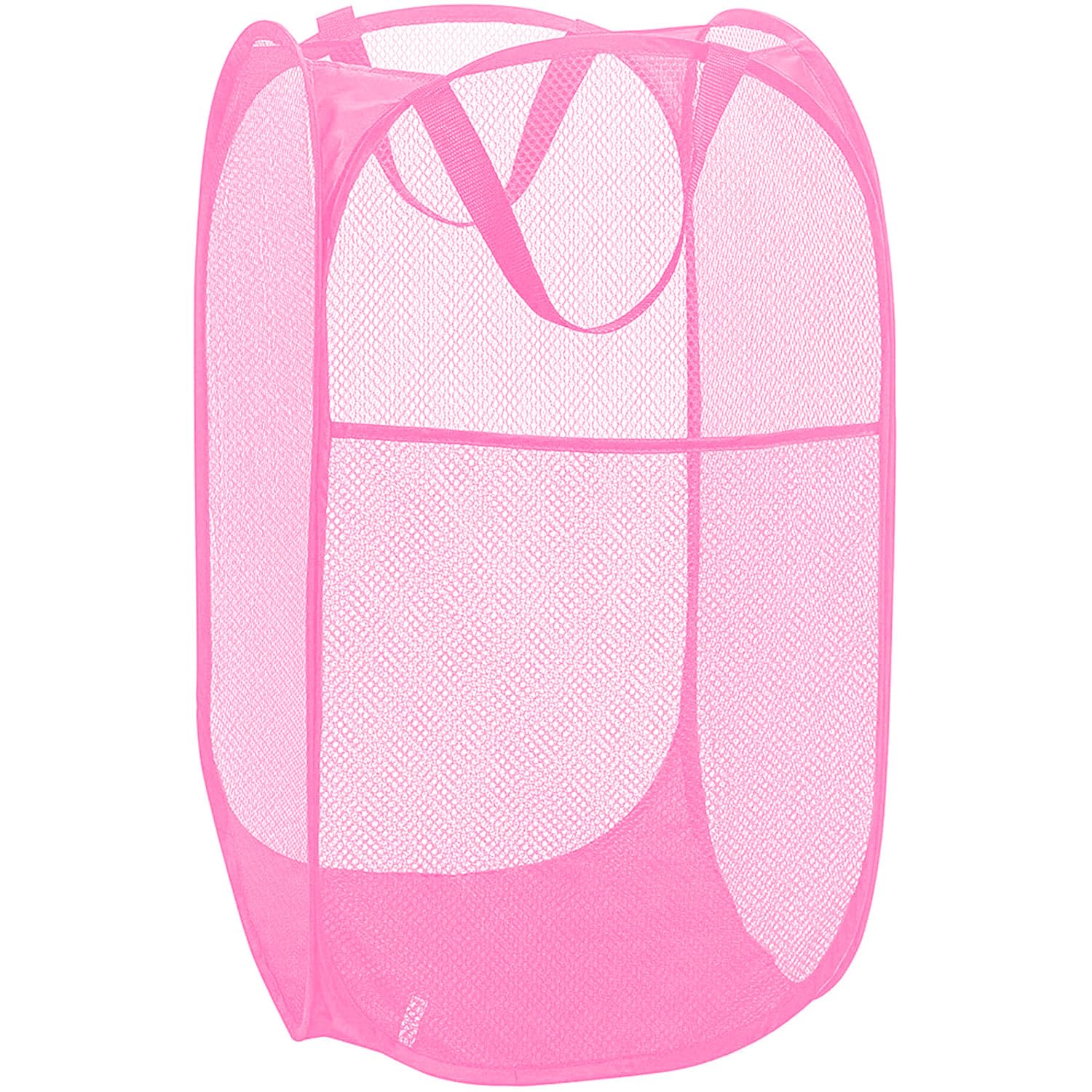 Pop Up Laundry Hamper Reinforced Collapsible Laundry Basket Foldable Clothes Hamper for Home, Dorm Room, Travel, Cruise, Pink
