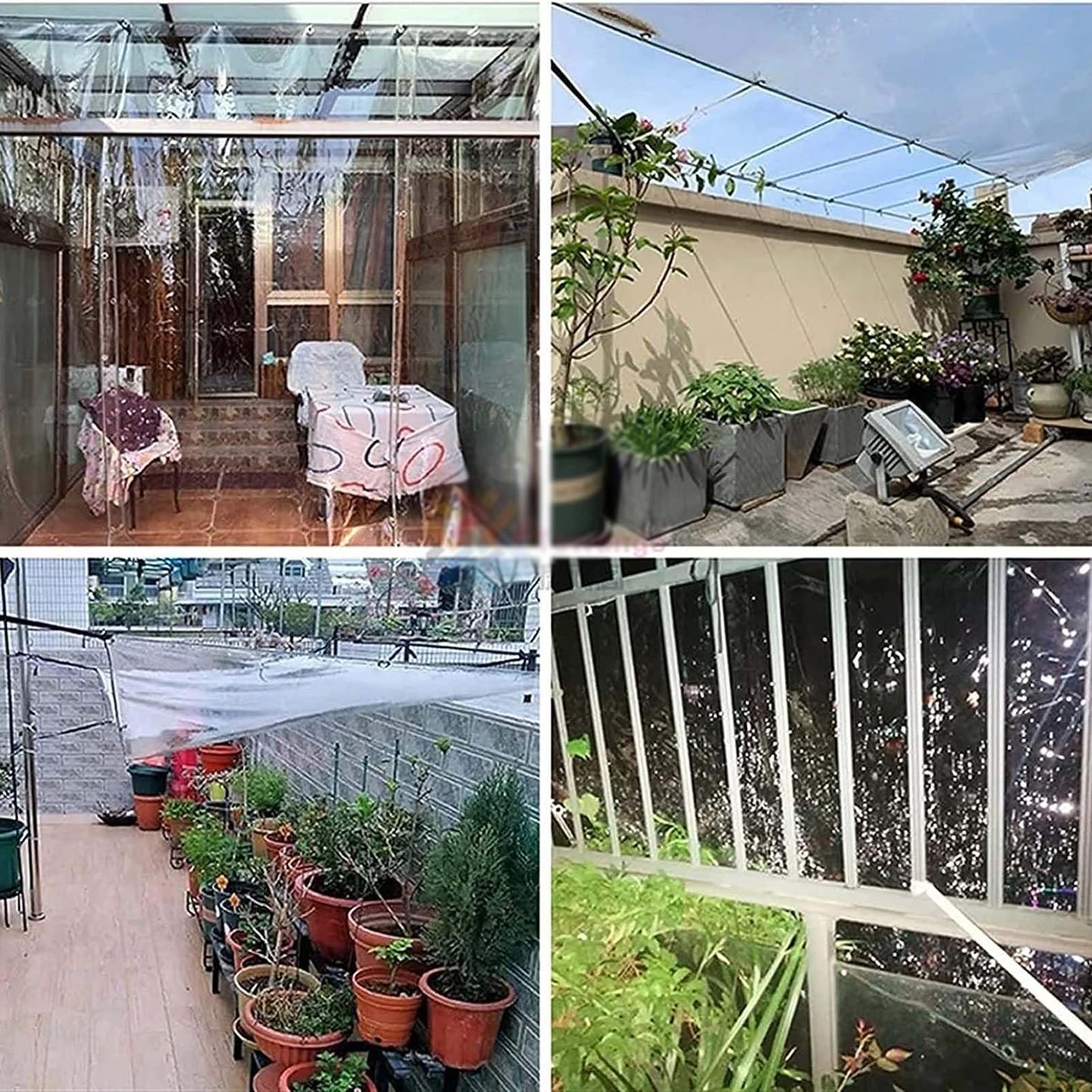 Telone Impermeabile Trasparente 2x5m, Teloni Trasparente Occhiellato in PVC con Corda Pesante Antipioggia Copertura da Esterno, per Giardini, Serre, Piante
