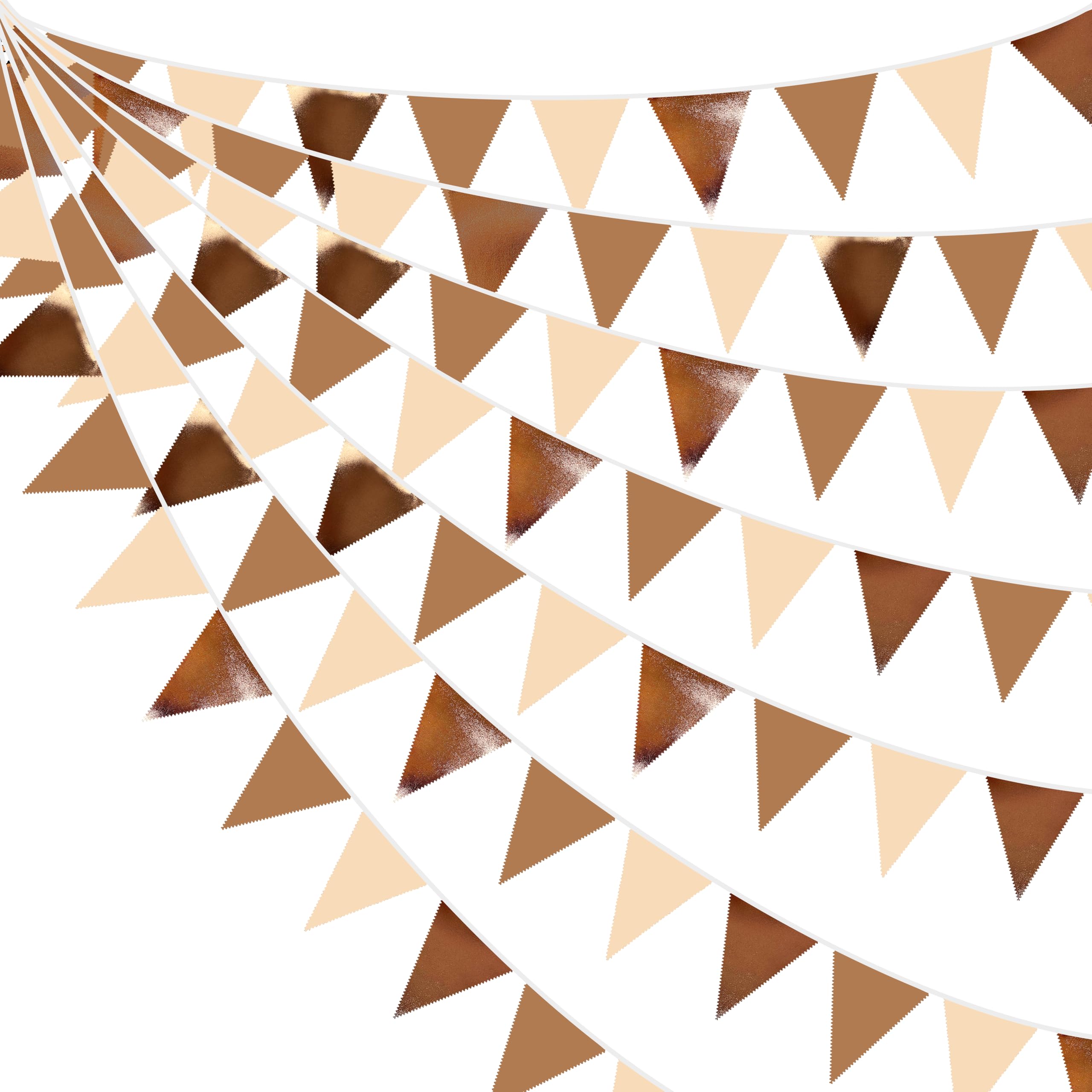 32Ft Brown Party Decorations Metallic Brown Triangle Banner Flag Pennant Fabric Garland Streamers for Boho Birthday Fall Western Cow Wild West Teddy Bear Party Outdoor Decor Supplies