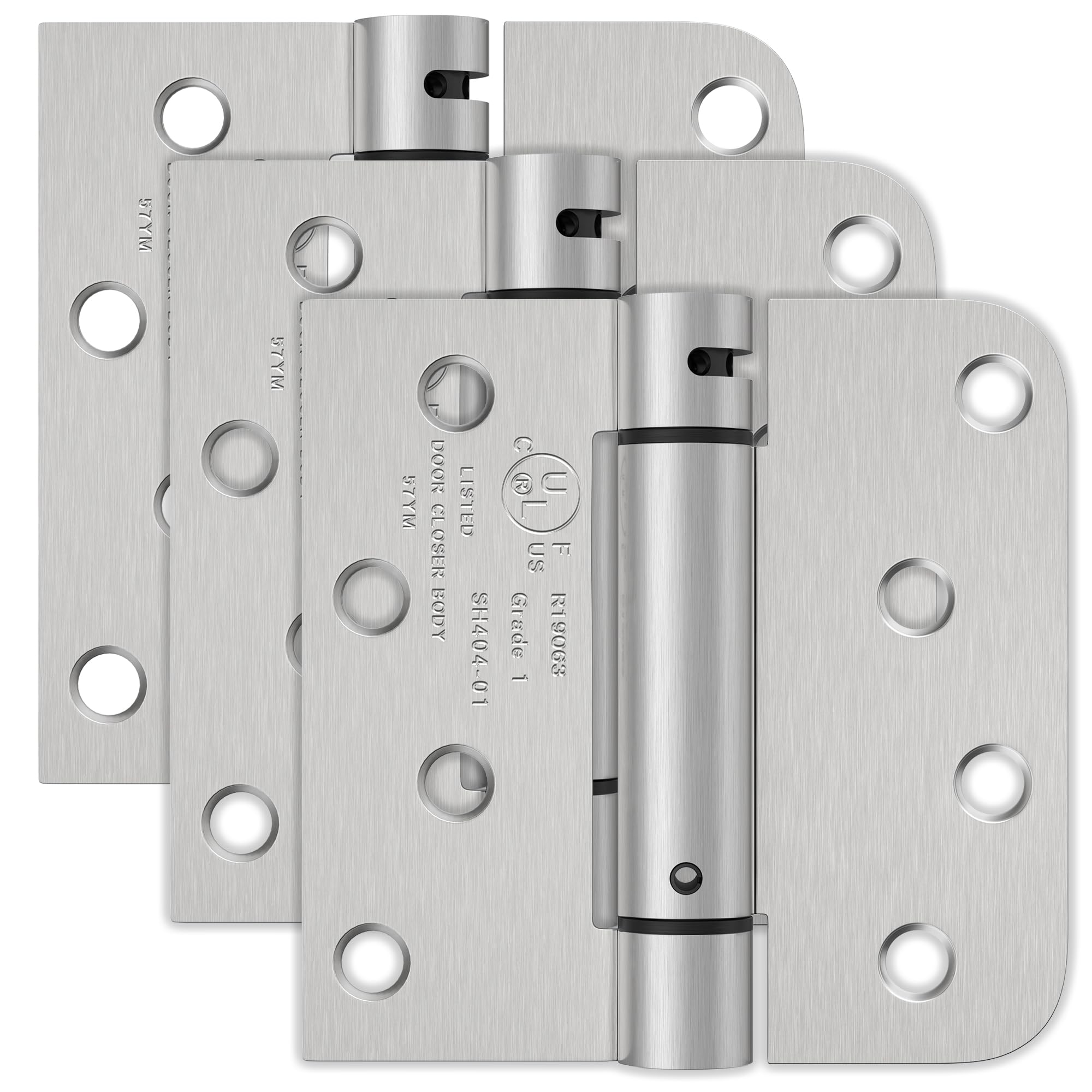 4 Inch Self Closing Door Hinges, Spring Loaded Door Hinges 5/8" Radius Corners for Exterior, Garage, Front and Back Door, for Left and Right Hand Door, UL Listed, Brushed Nickel, 3 Pack