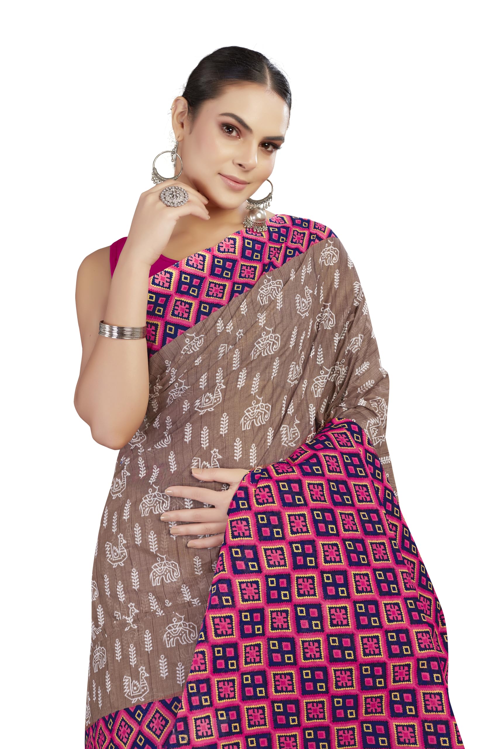 Tamaira Fashion Women's Printed Pure Cotton Mulmul Saree Without Blouse Piece(Ab49_Beige)