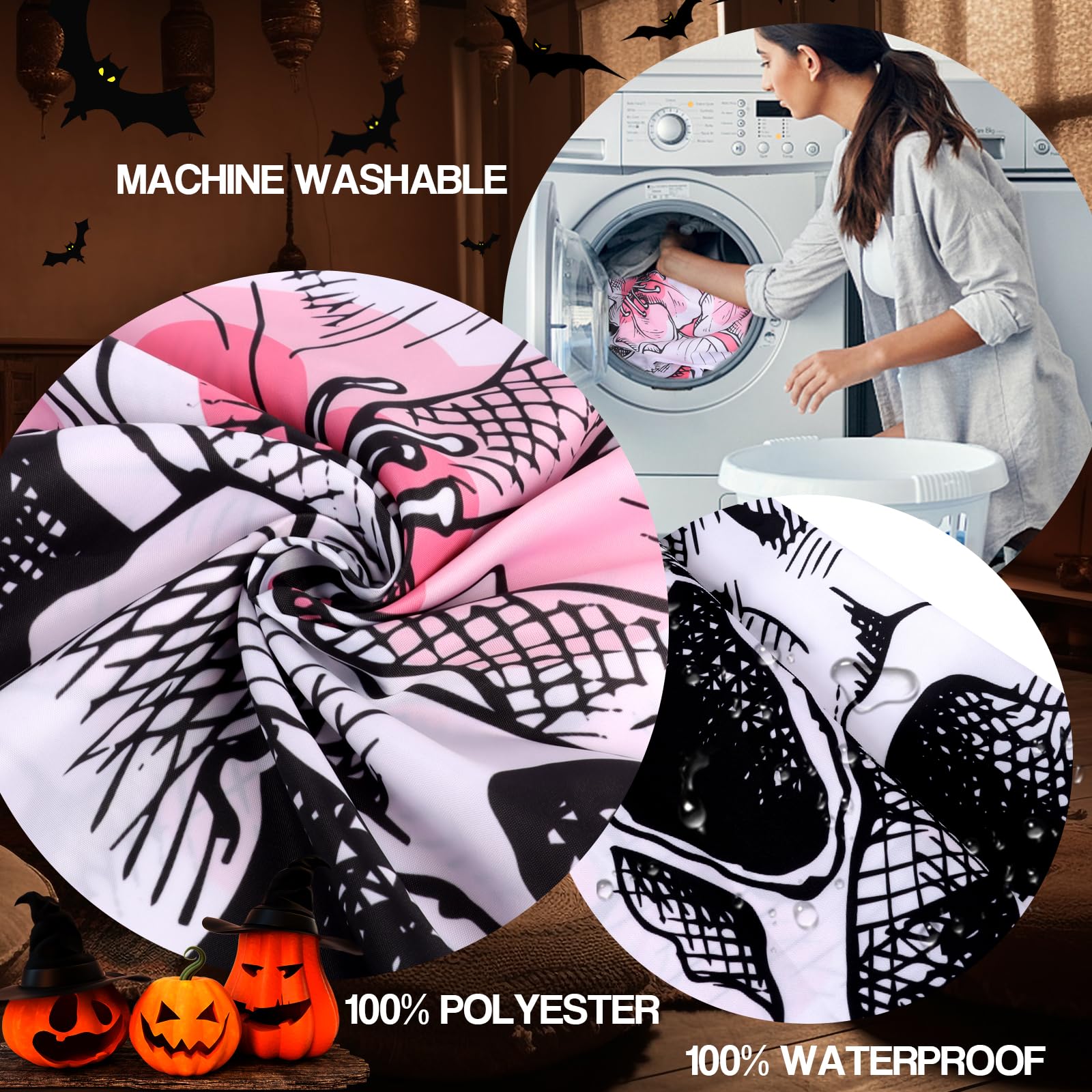Minicoco Halloween Toilet Seat Covers Pads Funny Halloween Decorations Halloween Bathroom Set Toilet Lid Cover Set U-Shaped Toilet Rug Washable Soft Warmer Toilet Cover (Skull) - Image 3