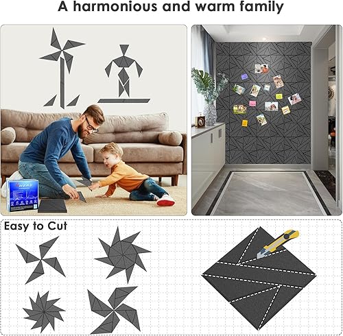 Miniatura 3 de Paquete de 8 paneles acústicos autoadhesivos de espuma negra, 12 x 12 x 0.47 pulgadas, alta densidad (1.2 lbpie), ideales para insonorizar paredes