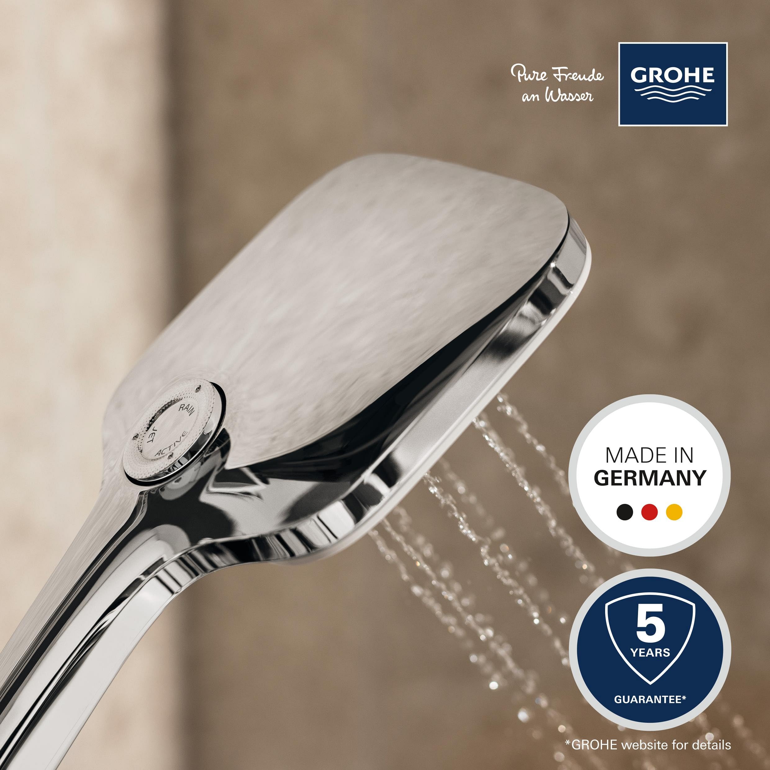 GROHE Vitalio SmartActive 130 Cube Pommeau de douche 3 jets, Douchette 130mm, Economie d'eau, Facile à installer et à nettoyer, Chromé, 26595000 (Import Allemagne)