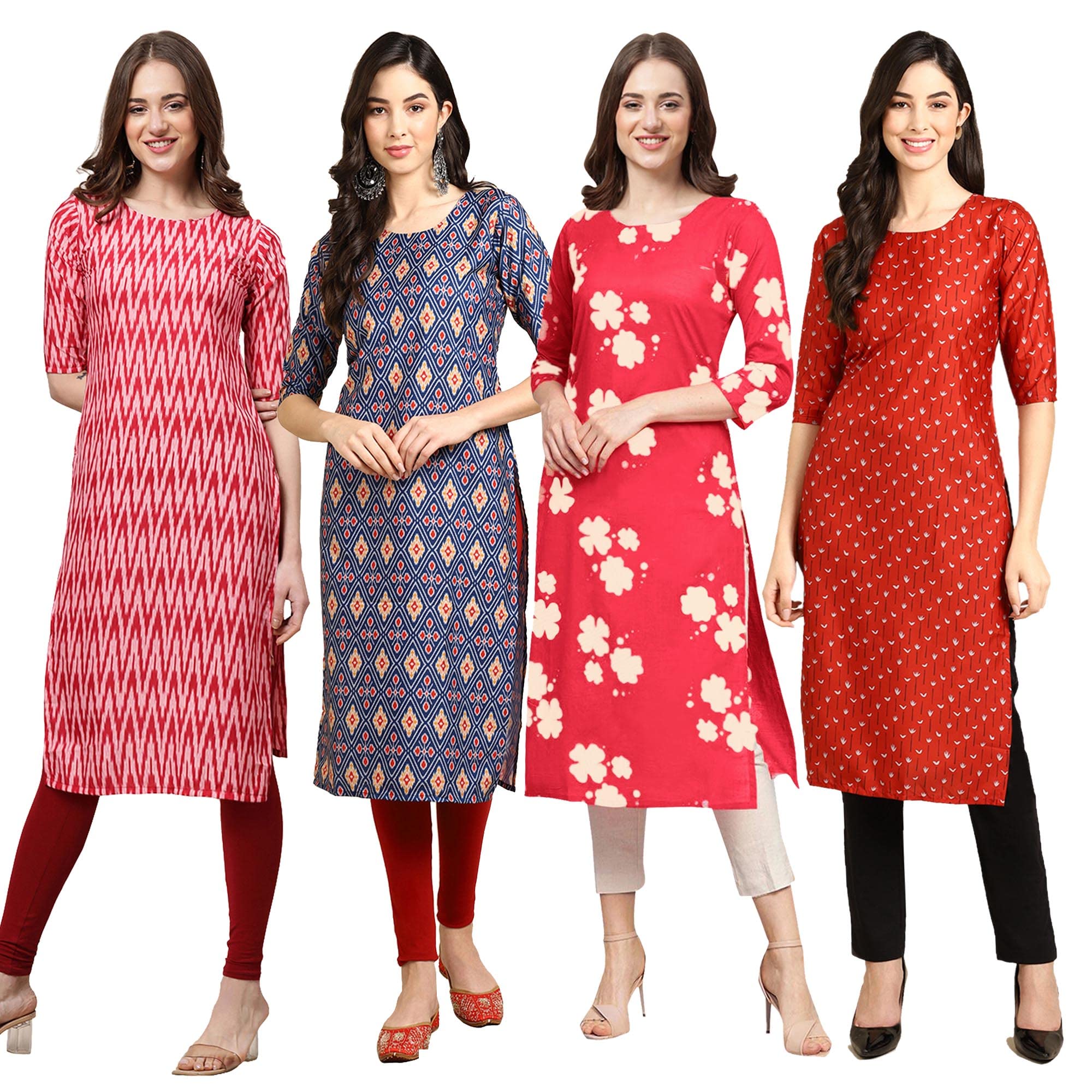 Pinkmint Women's Crepe Digital Print Straight Kurta (Pack Of 4) [S-328-358-380-370-Xxl]