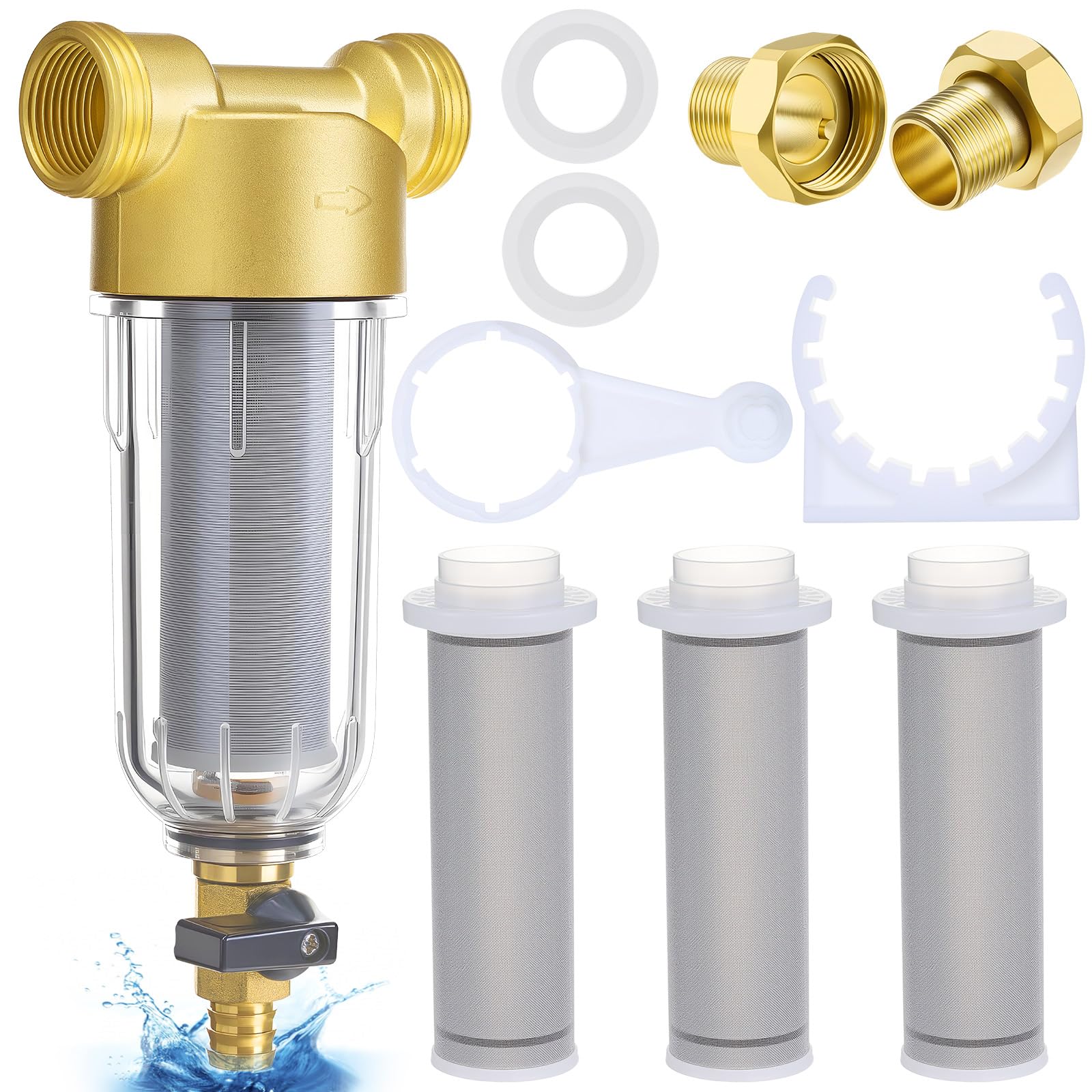 WILLBOND Filtro per acqua per sedimenti da 3/4", 50, 100 e 200, riutilizzabile, con 2 adattatori, per sistema di pre-filtrazione dell'acqua domestico e commerciale, ideale per proprietari di casa