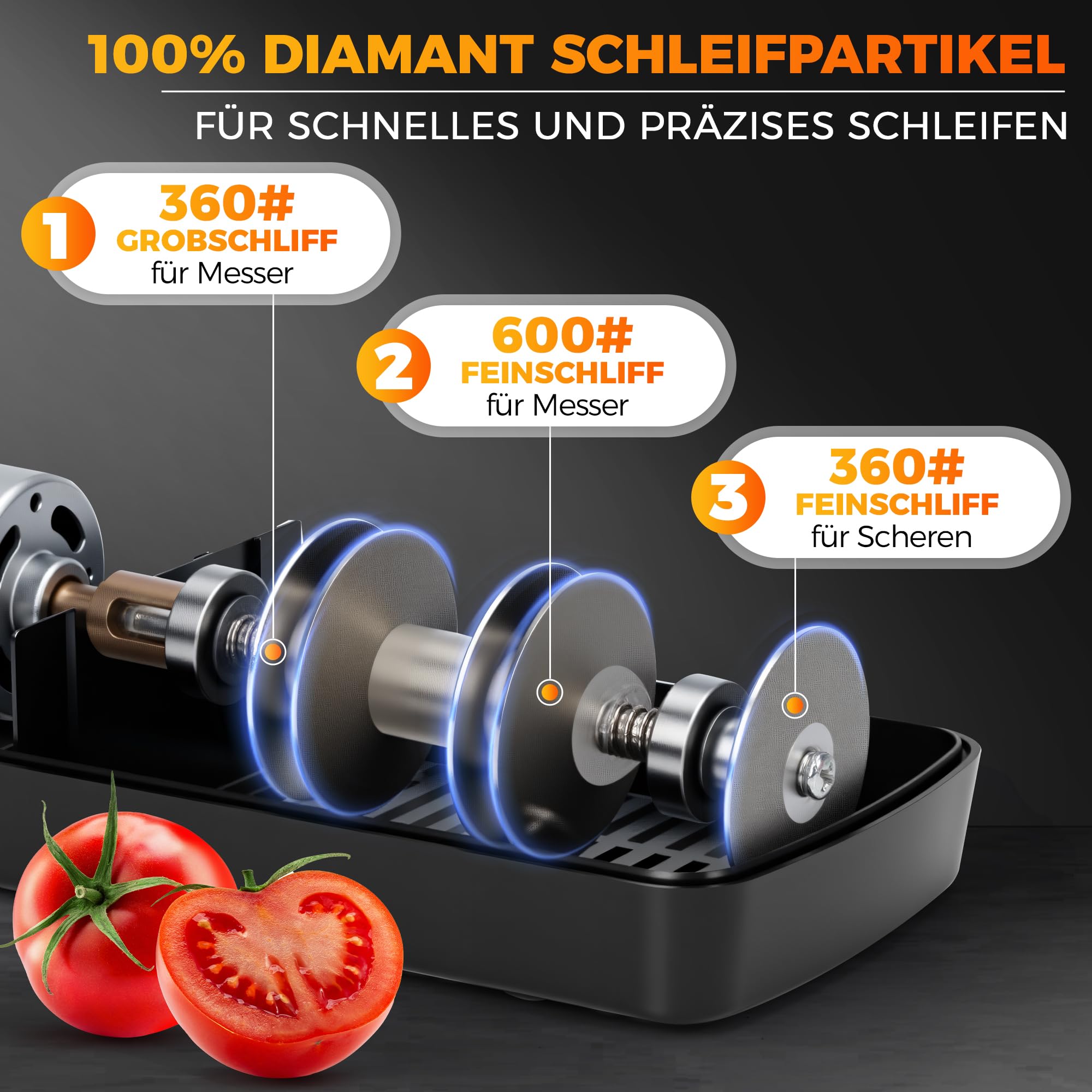 AUSTEIN Diamant Messerschärfer elektrisch X5 3 Phasen Messerschleifer Scherenschleifer magnetischer Spänekollektor