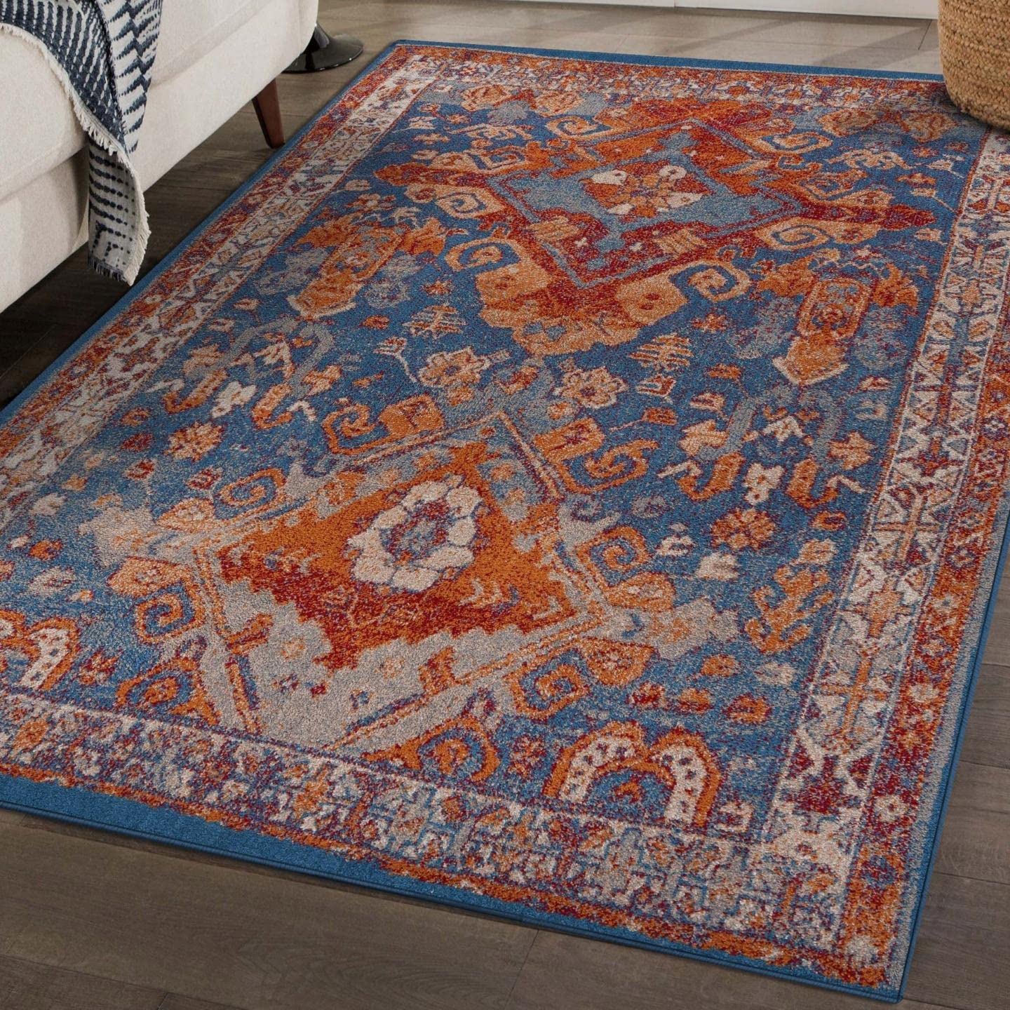 LUXE WEAVERS Moroccan Floral Blue 8x10 Area Rug for Living Room