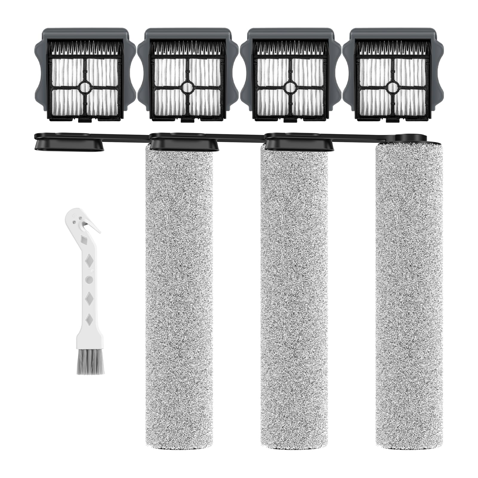 E.LUO Roller Brush and Filter Replacement Compatible with Tineco Floor ONE S5/Floor One S5 Pro Wet Dry Crodless Vacuum Cleaner Replacement Parts Include 3 Brush Rollers, 4 Filters and 1 Clean