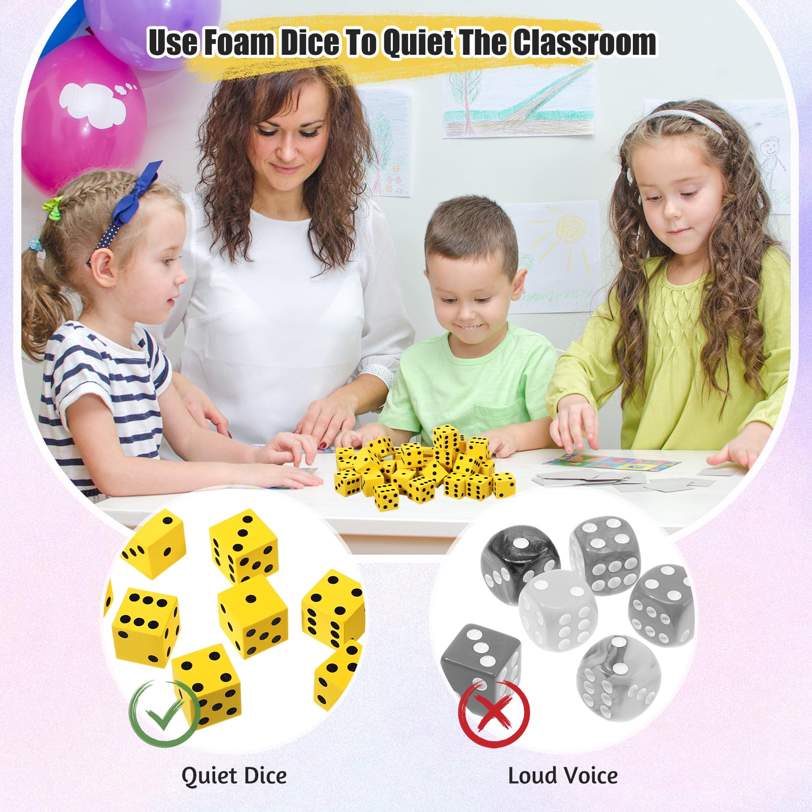 Bulk Foam Dice - 100 Yellow Dice for Games & Learning -3