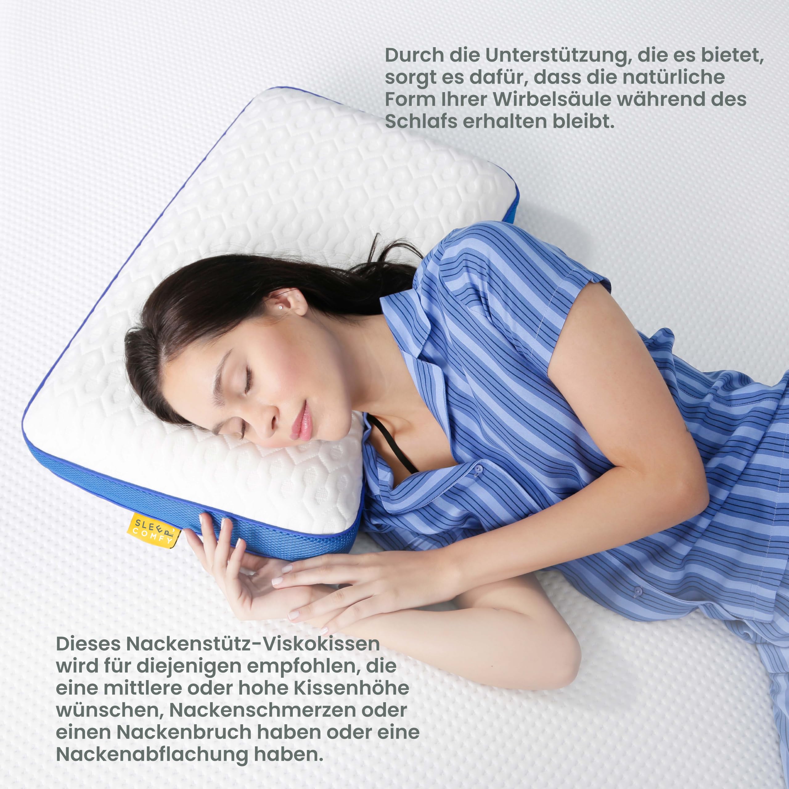 SLEEP COMFY Luksusowa poduszka podpierająca kark – pianka z pamięcią kształtu, ergonomiczna i ortopedyczna, twardość AIR-MESH M, certyfikat Oeko-Tex, poduszka do spania dla wszystkich