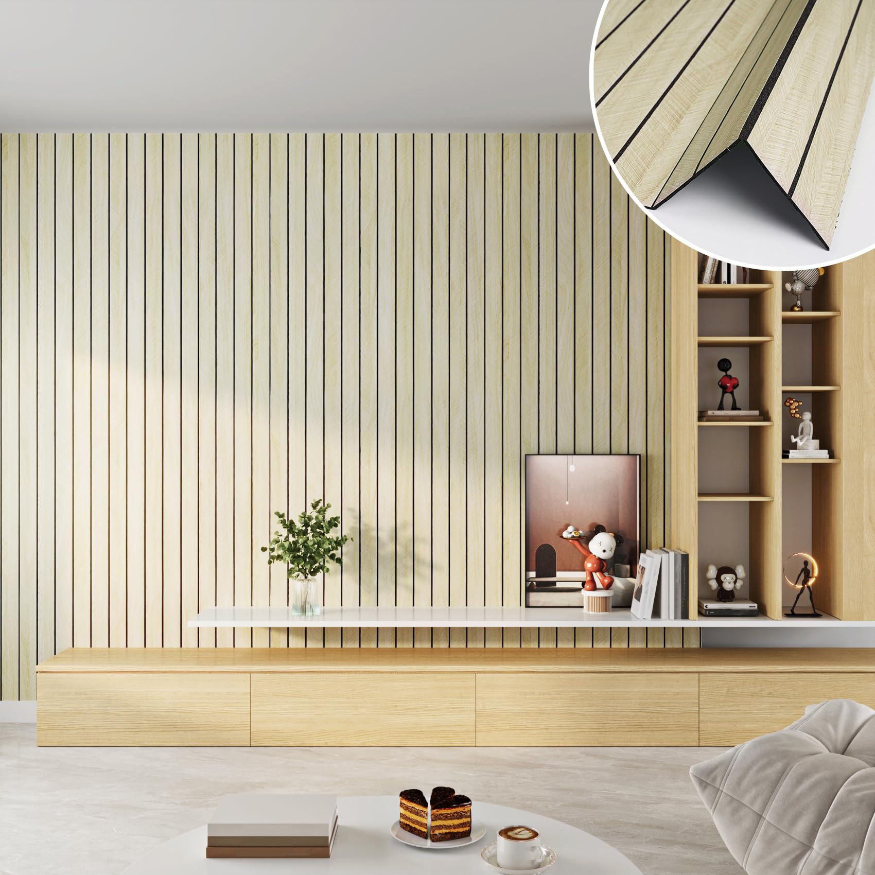 Yenhome Pannelli da Parete Autoadesivi Muro Rovere Chiaro Legno 30x500cm Carta da Parati Rovere Chiaro Camera da Letto 3D Pannelli Acustici Legno PVC Pareti per Soggiorno Ufficio Bagno Impermeabili
