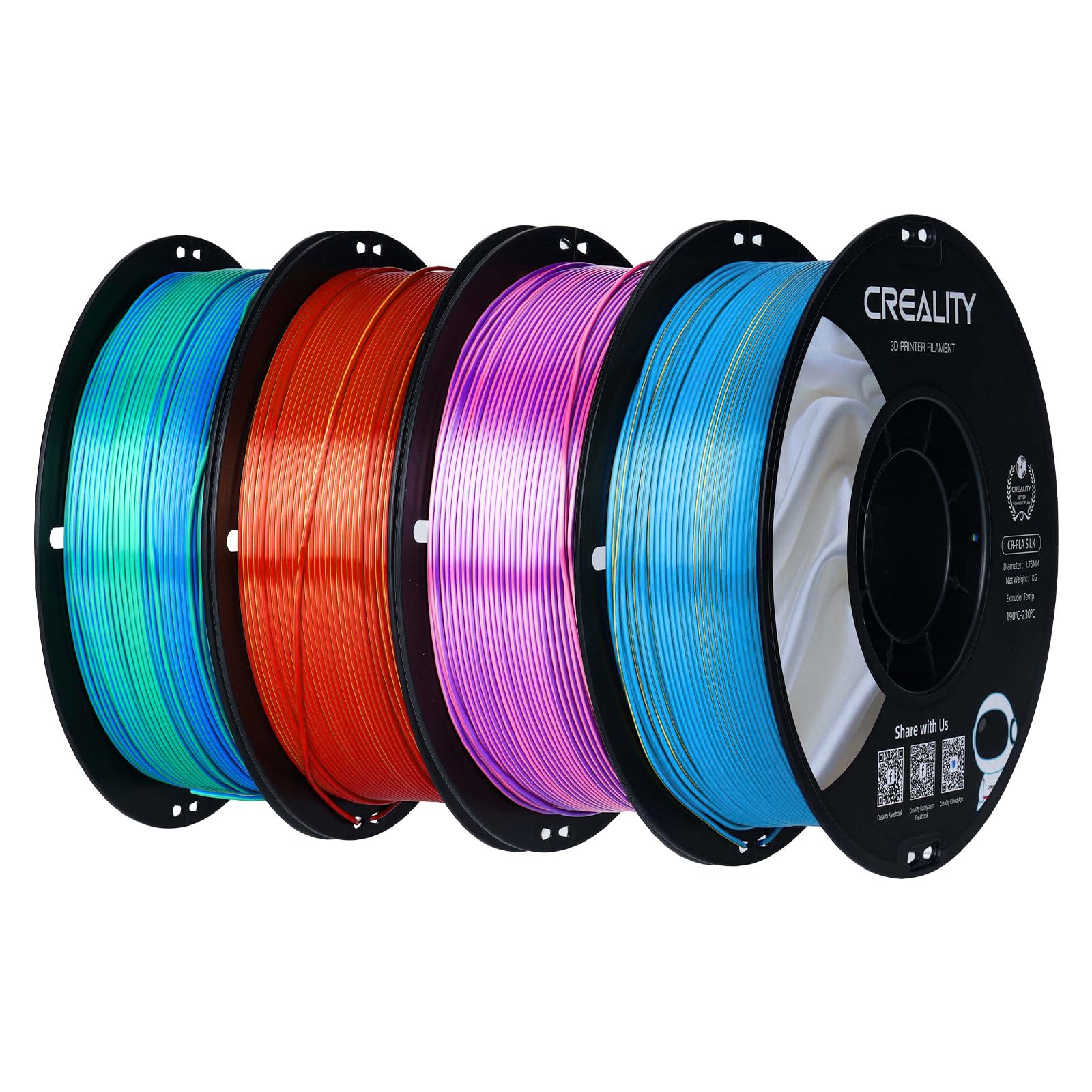 Creality Silk PLA 3D Printer Filament 1.75mm, 4×1kg, Multicolor