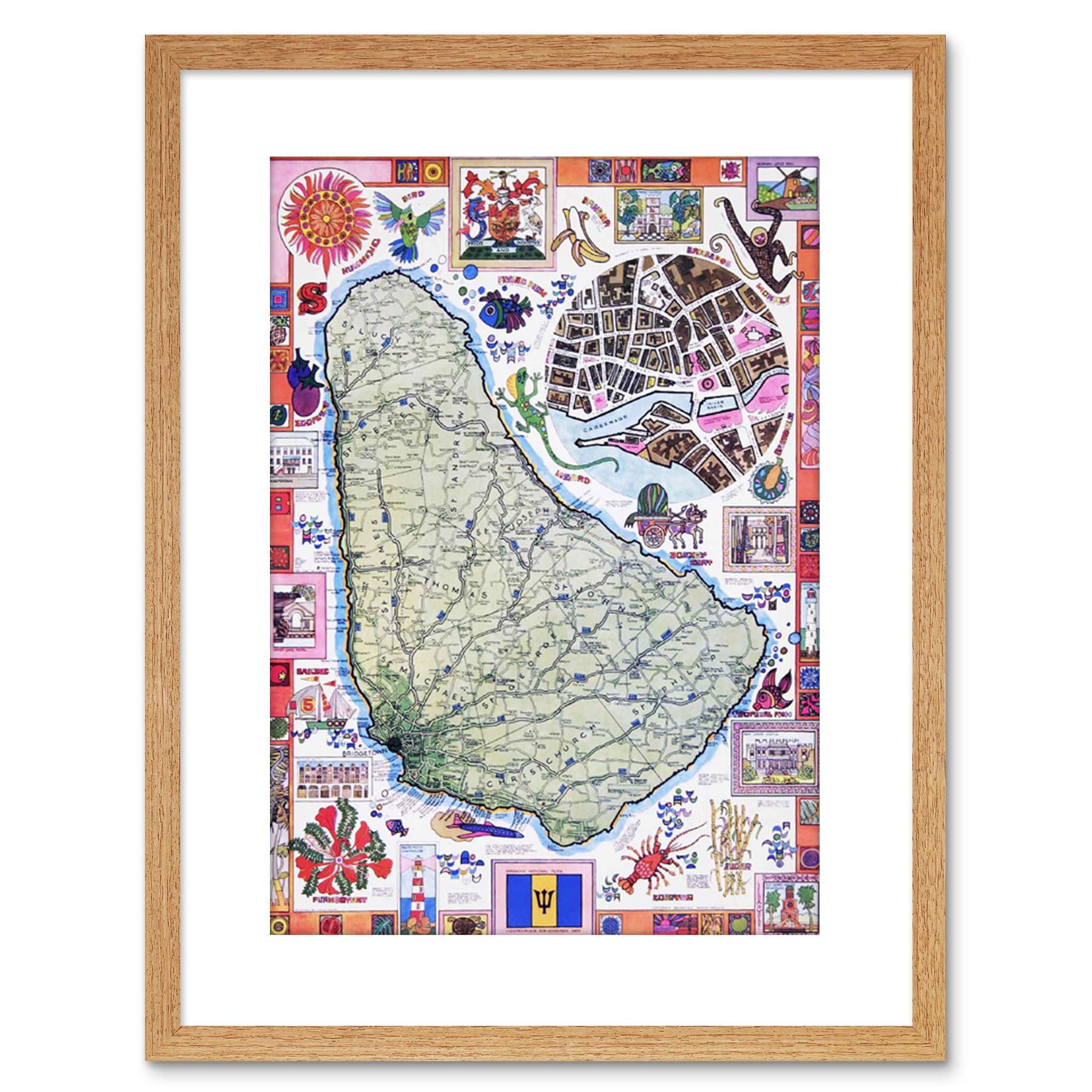 Wee Blue Coo 9x7 '' BARBADOS CARIBBEAN TROPICAL MAP VINTAGE AD FRAMED ART PRINT F97X1351