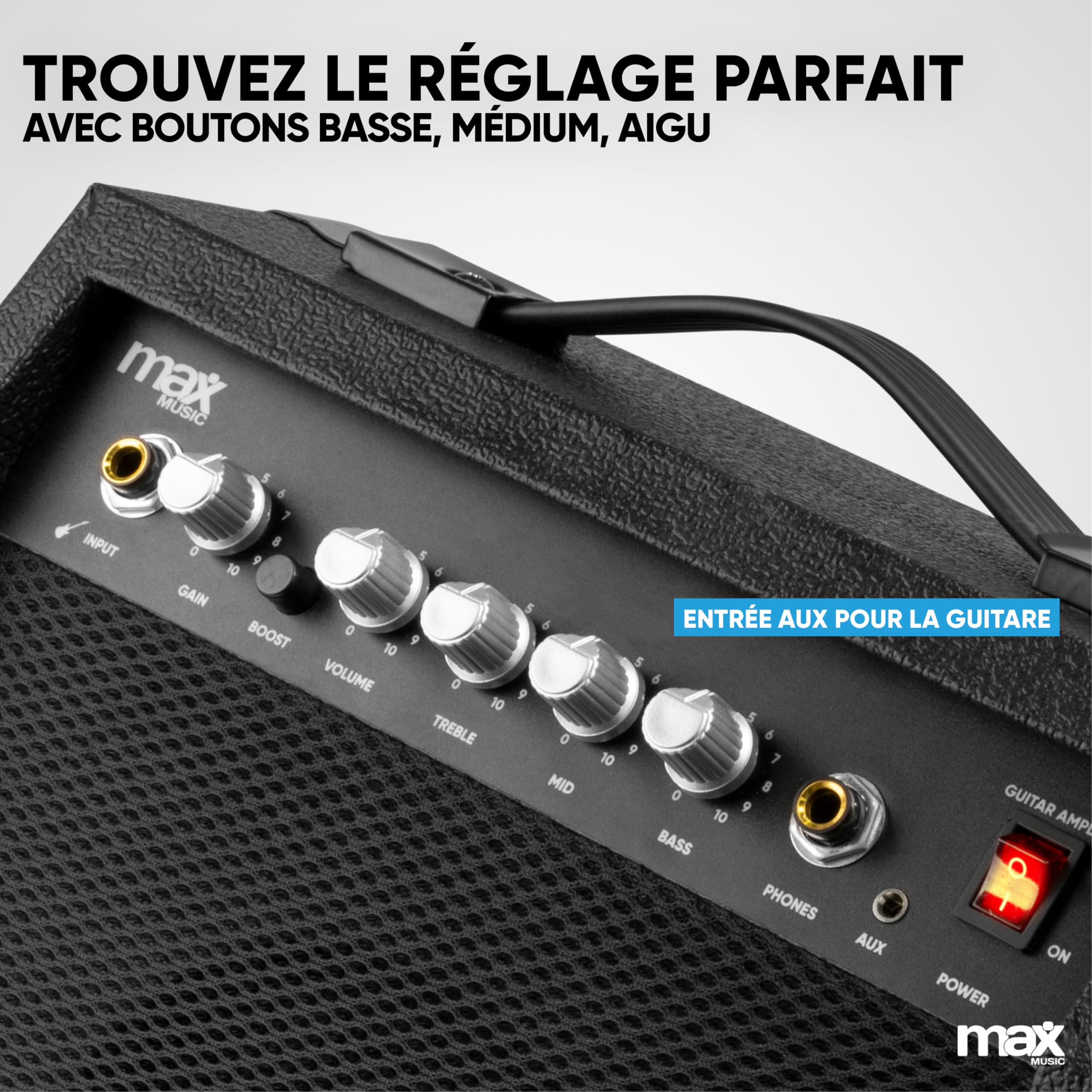 MAX GIGKit Amplificateur 40 Watts pour Guitares Électriques - Tonalité Réglable, Poignée de Transport, Sortie Casque, Entrée AUX, Idéal pour Jouer de la Guitare à la Maison et Petits Concerts