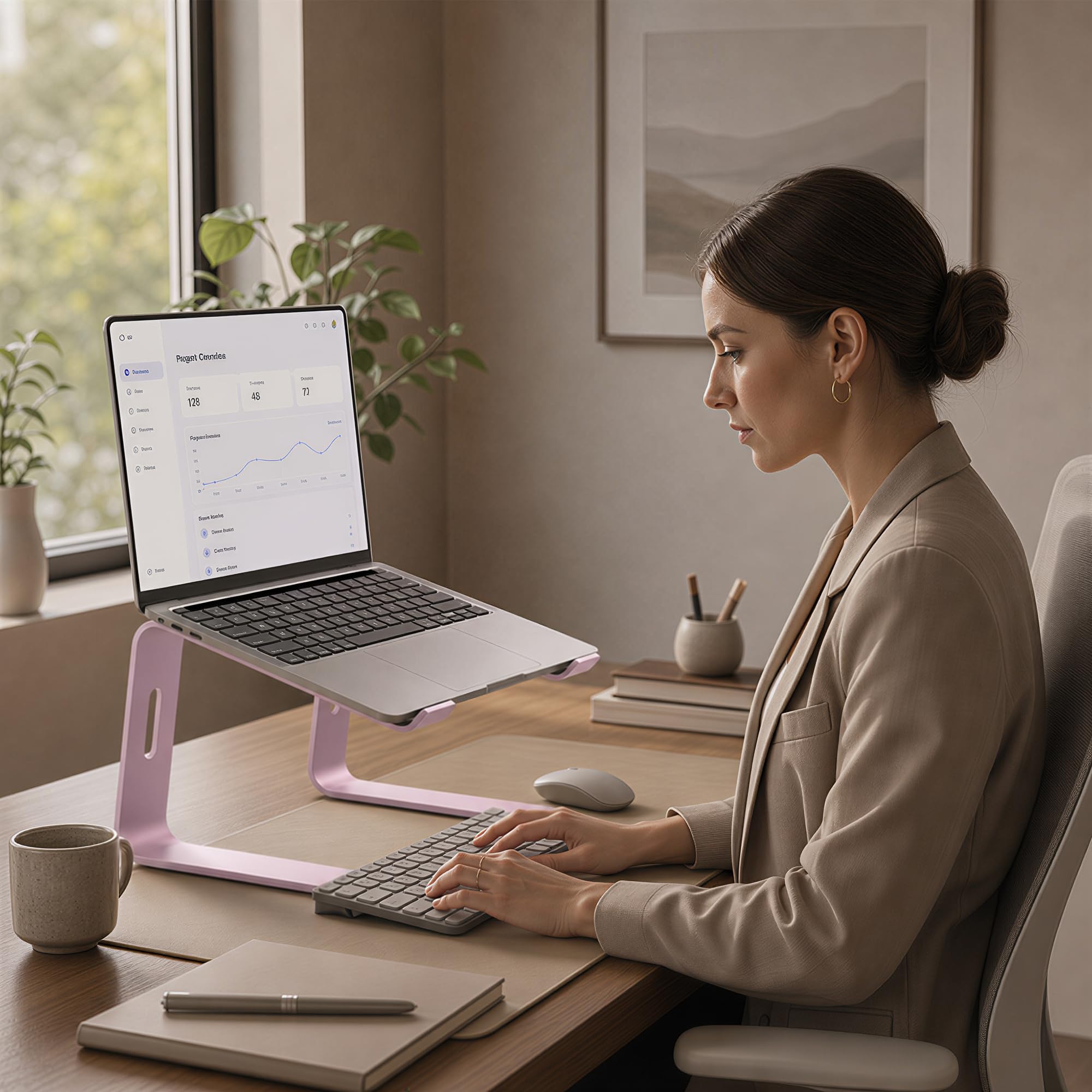 Orionstar Przenośny aluminiowy stojak na laptopa kompatybilny z Apple Mac MacBook Air Pro 10 do 15,6 cala, zdejmowany ergonomiczny uchwyt na windę, srebrny (różowy)