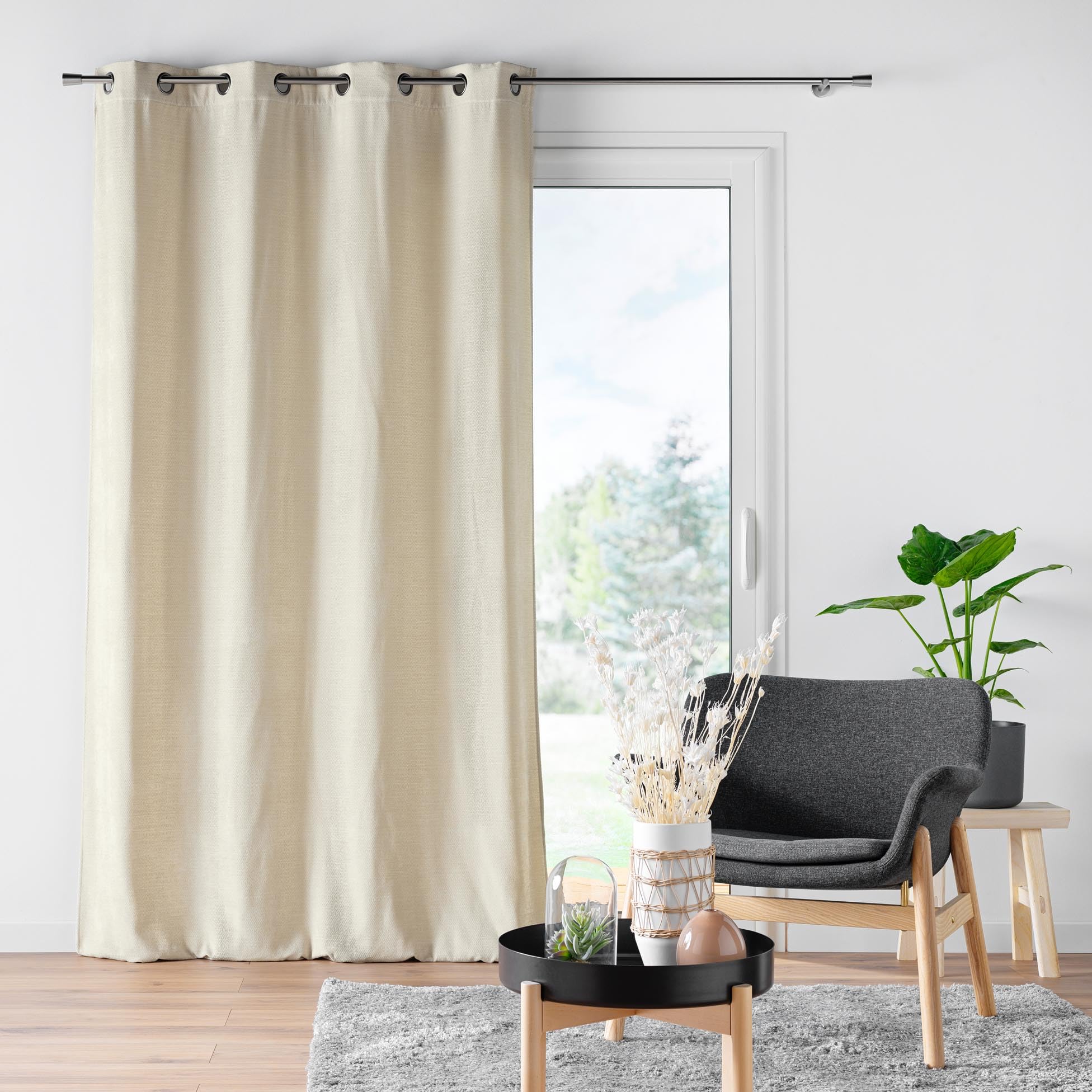 Douceur d'Intérieur Mika Tenda con Occhielli, 140 x 260 cm, Velluto e Jacquard, Lino