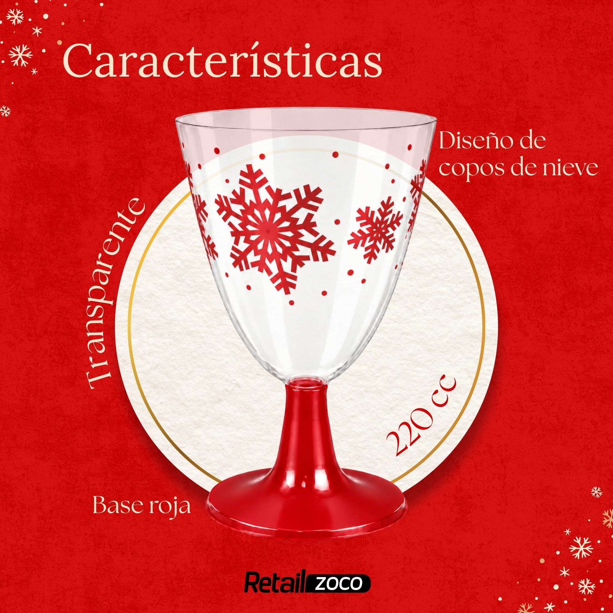 Copas de agua, Copa de Vino, Plástico, Diseño Copo Rojo, Pack 9 unidades - imagen 4