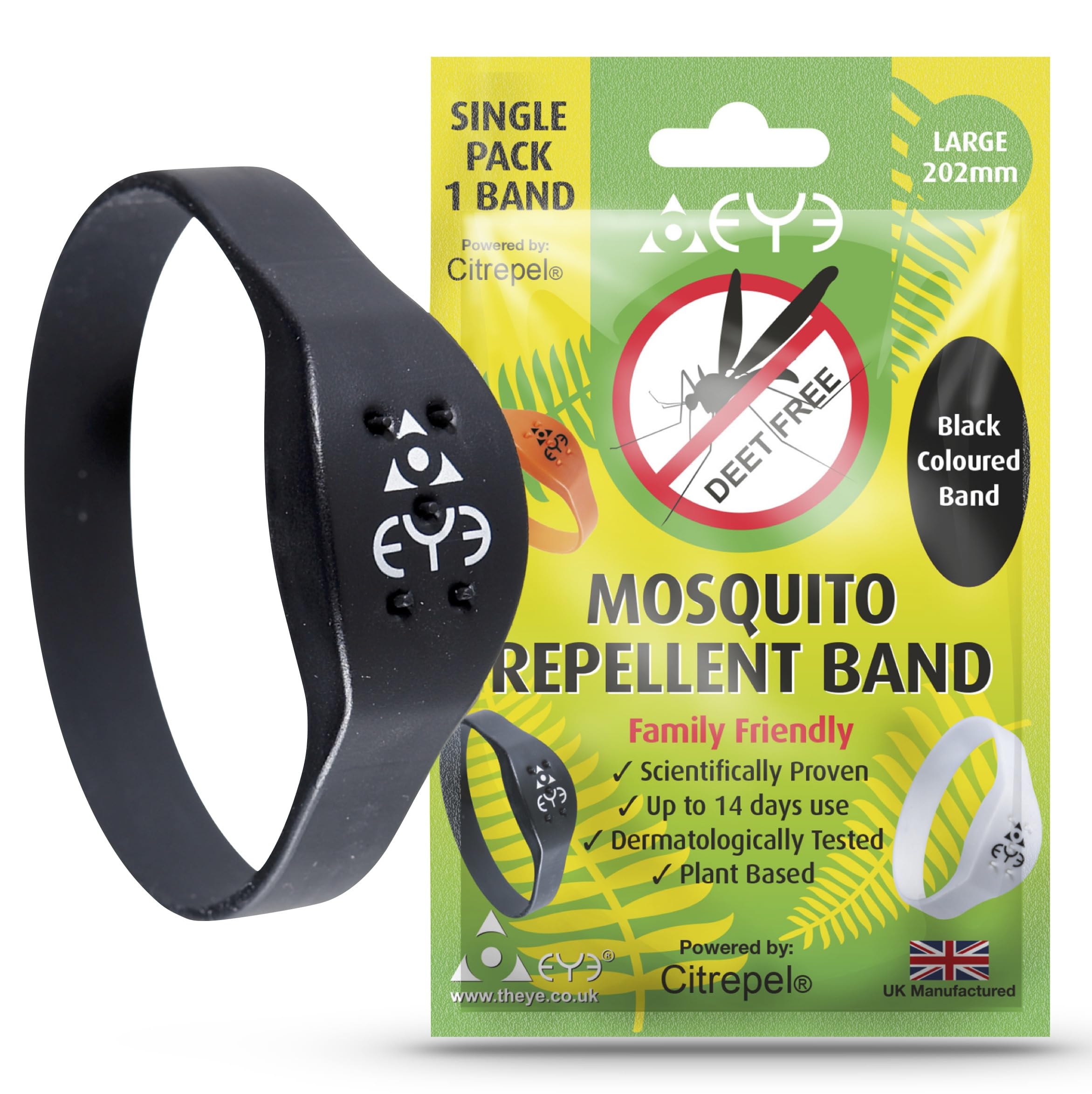 Mosquito Repellent Bracelet - Anti Mosquito Bracelet for Adults - 100% Natural, Deet Free Mosquito Repellent Bands - Provides Up to 2 Weeks Protection - Large Black Wristband