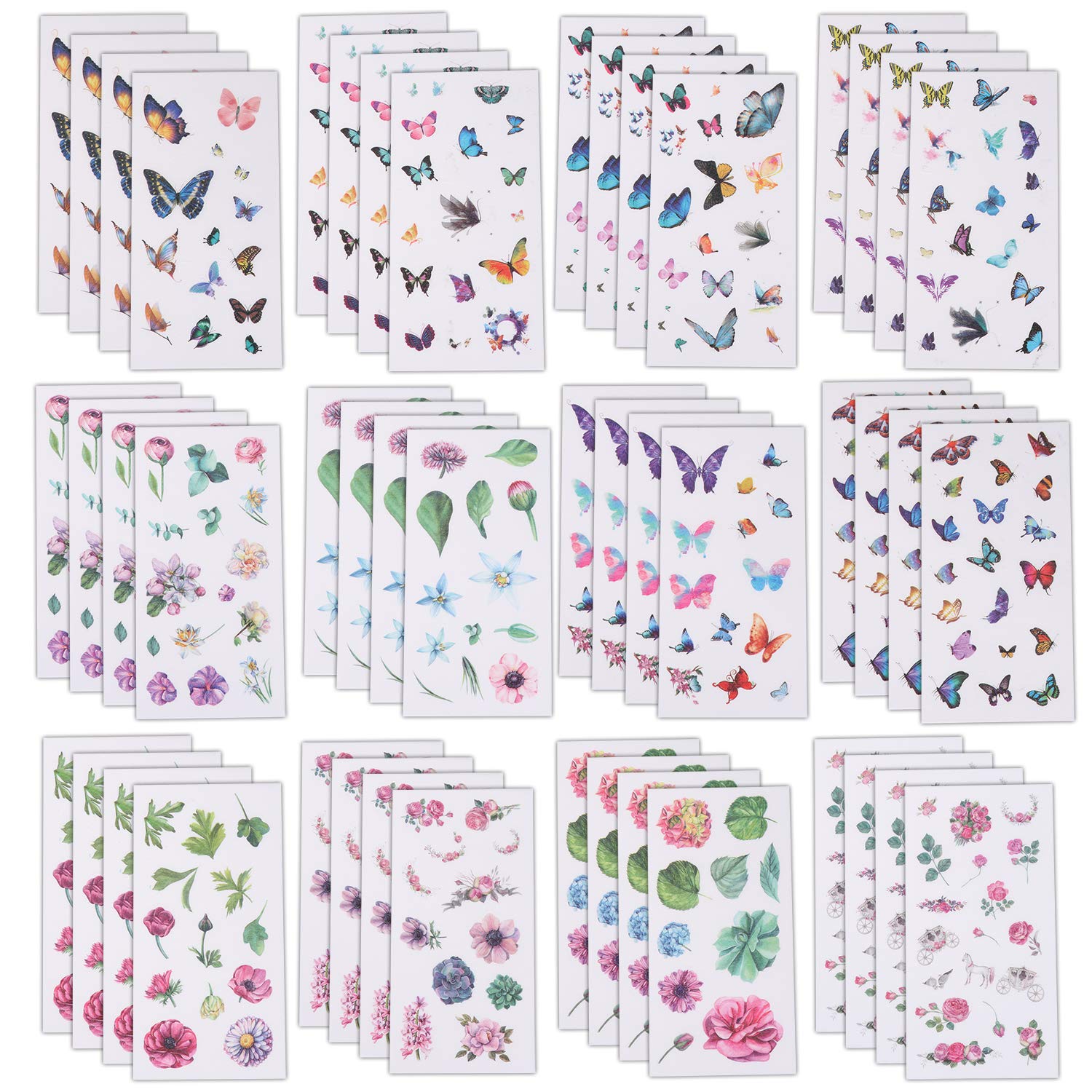 Tongnian Planner Stickers Set (48 Sheets) Flowers Butterfly Stickers Decorative Adhesive Sticker Collection for Scrapbooking, Diary, Album, Bullet Journals, Laptops, Cup, DIY Arts and Craft