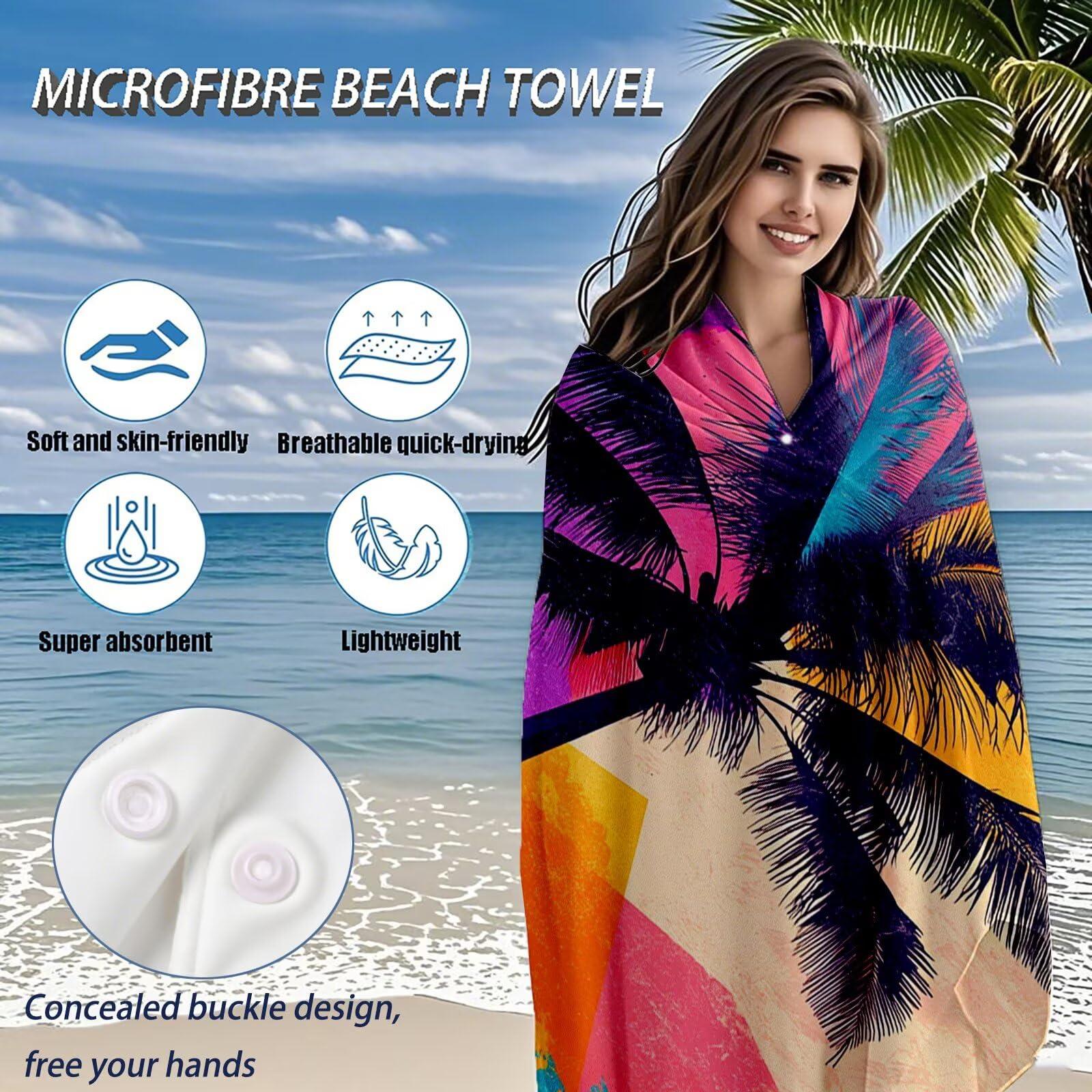 Toalla Playa 100 x 220 cm Toallas de Playa Microfibra ,Toallas Baño Grandes, Secado Rápido Absorbente Suave Sin Arena Compacta Beach Towel para vacaciones Picnic Piscina Esencial con Bolsa Color Q-685