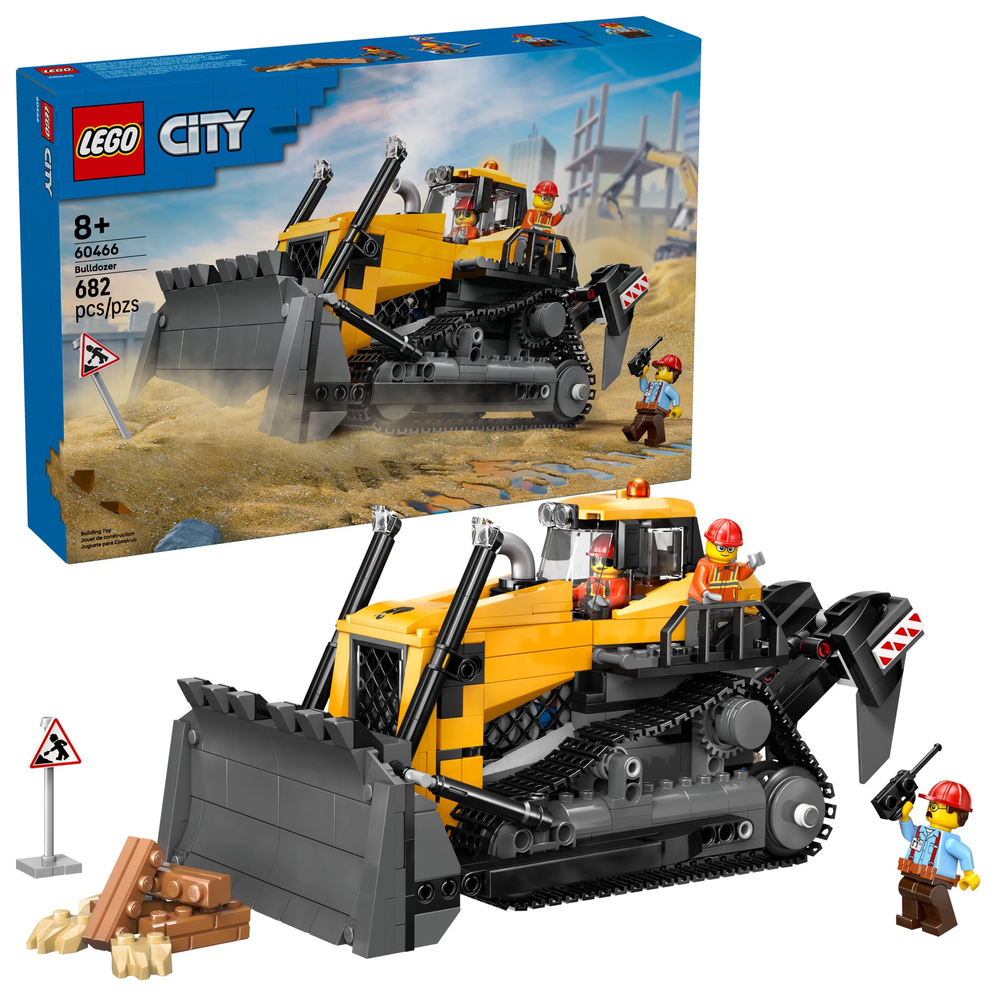 LEGO City Yellow Bulldozer Construction Site Building Toy for Kids, Ages 8+ - Pretend Play Set & Construction-Themed Building Blocks W/Toy Bulldozer Idea for Boys & Girls - 60466