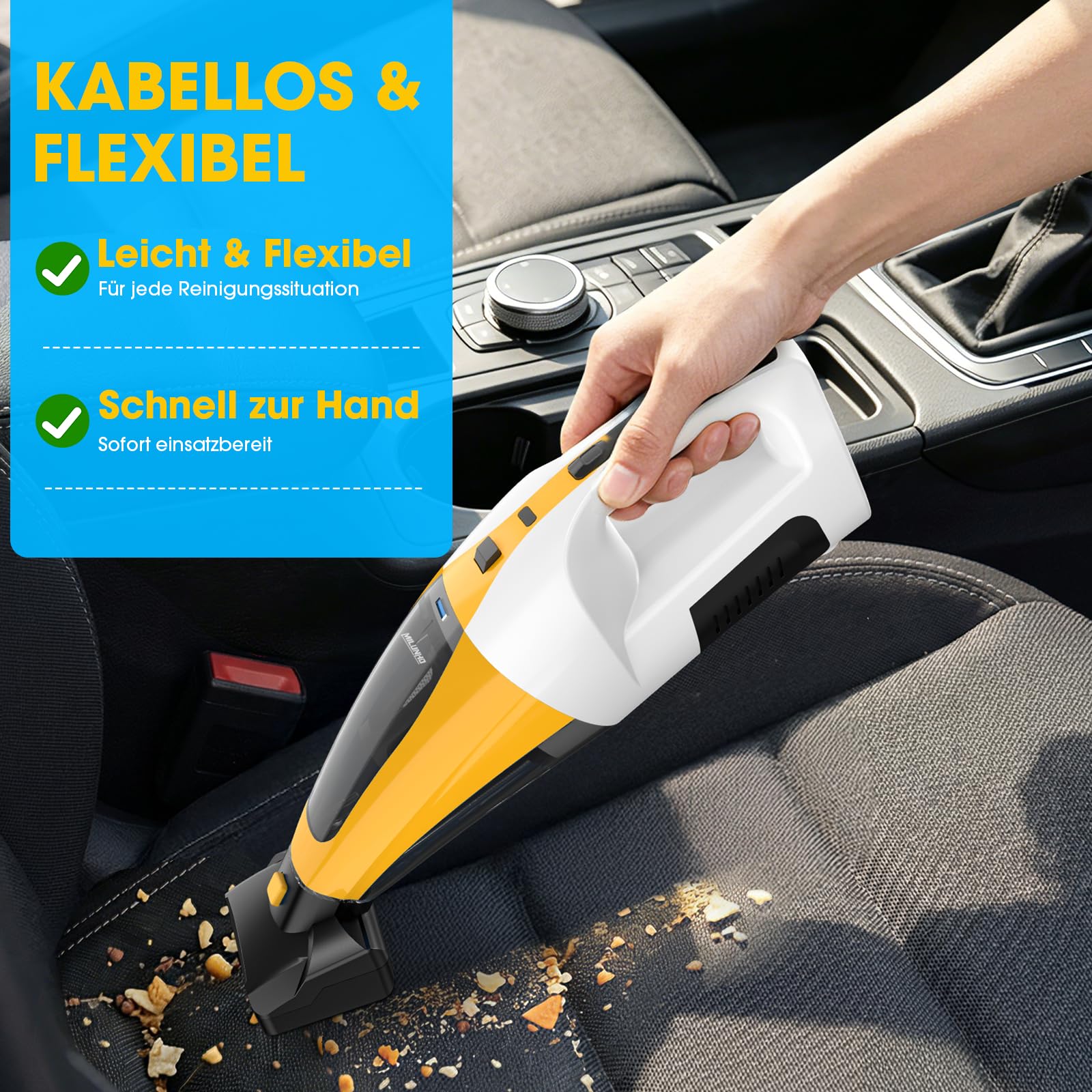 Kabelloser Tierhaar Handstaubsauger mit Doppelmotor, HEPA Filter | Anti-Haar-Verwicklung Bürstenrolle, Elektrobürste und Haustier Zubehör für Hundehaare, Katzenhaare, Sofa & Auto