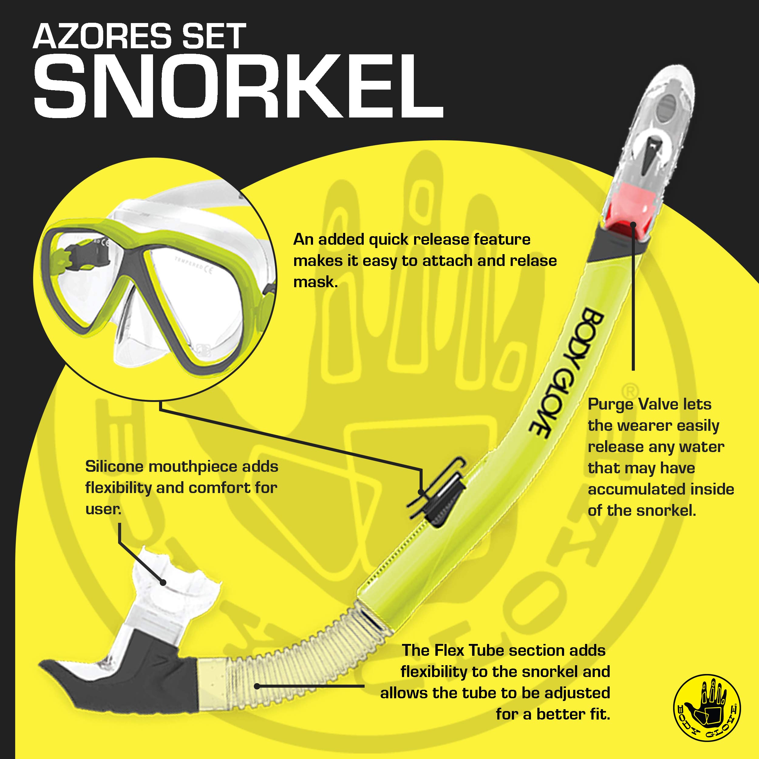 Body Glove Aquatic Azores Mask Snorkel and Fins Set, Small/Medium, Citrus/Black