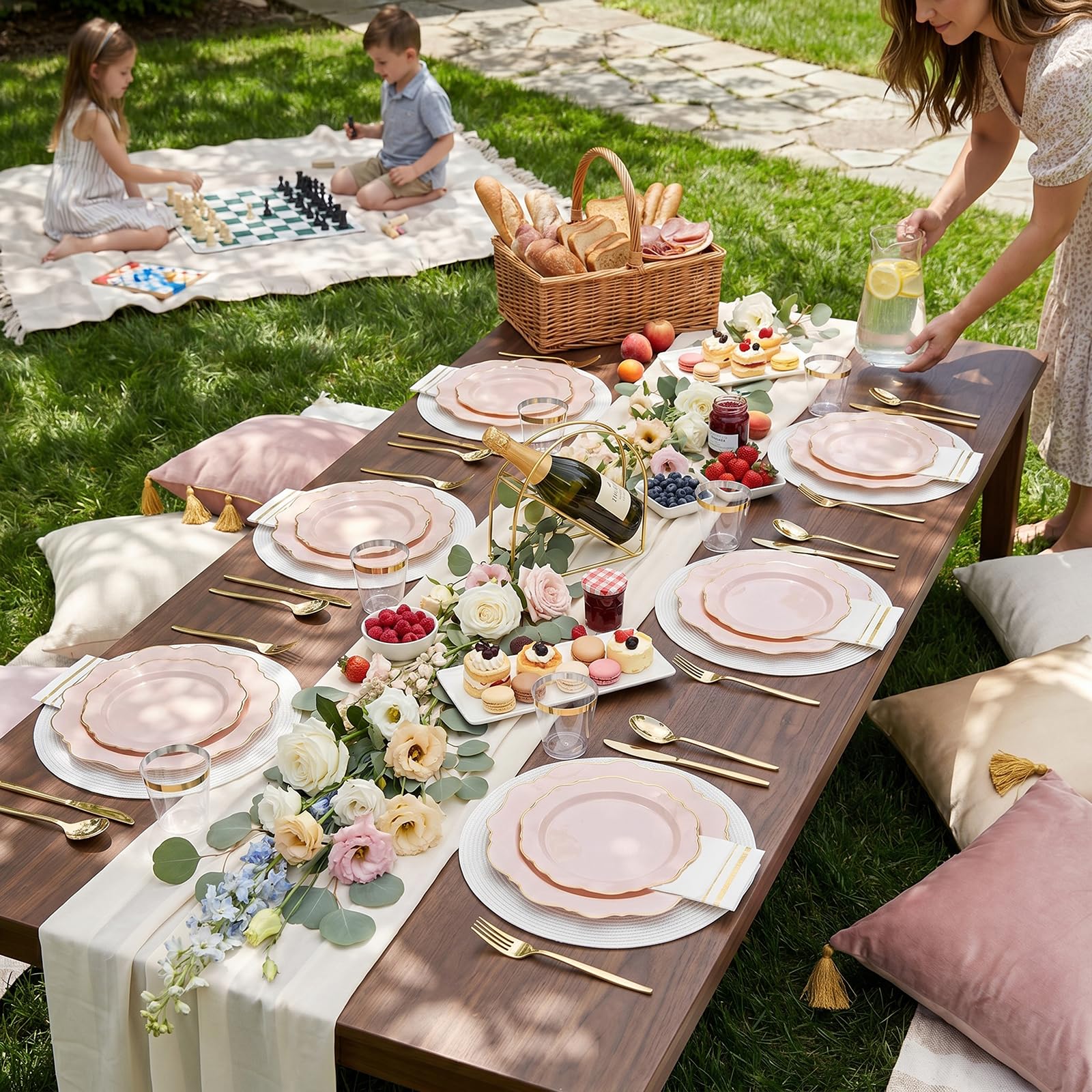 Pink & Gold Disposable Plates - Party Dinnerware -5