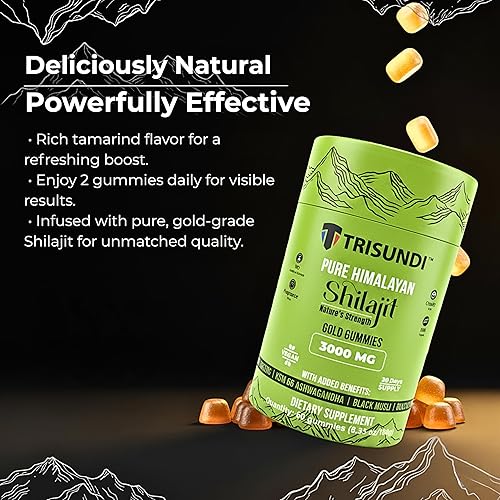 Miniatura 5 de Gomitas de oro Shilajit del Himalaya de 3000 mg  Mezcla de hierbas con ginseng, KSM-66 Ashwagandha, Black Musli y Gokshura  Suplemento vegano - 60
