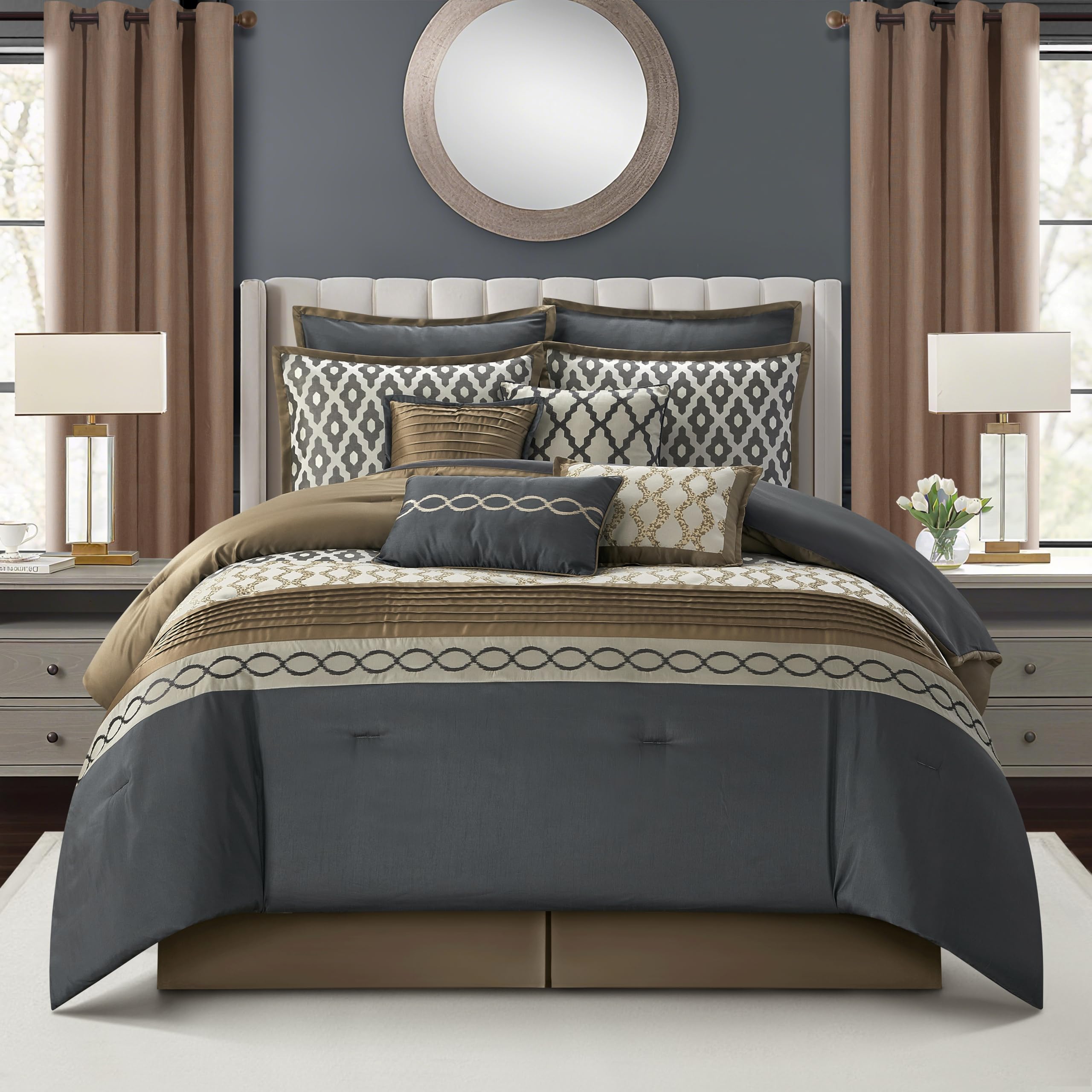 Grand Avenue Grey Geometric King Comforter Set