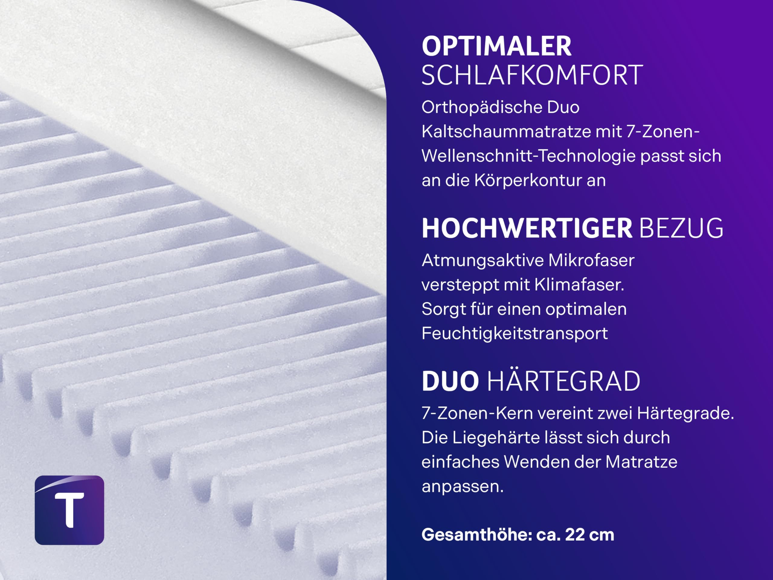 Traumnacht Basic XXL 2 in 1 Duo Kaltschaummatratze orthopädisch 80x200 cm – Bild 3