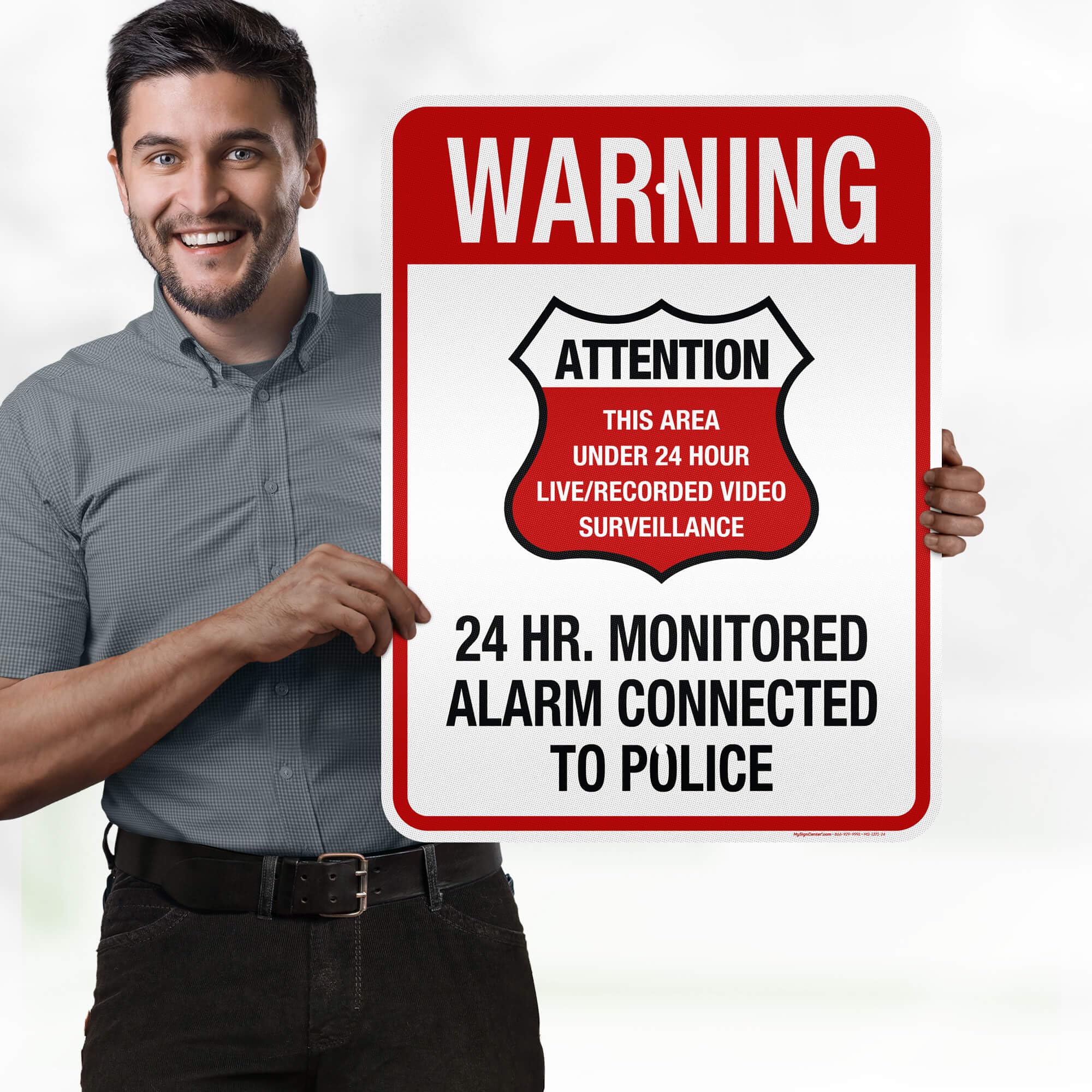 Warning 24 HR. Monitored Alarm Connected To Police Sign, 18x24 Inches, 3M EGP Reflective, Rust Free .080 Aluminum, Fade Resistant, Made in USA by My Sign Center