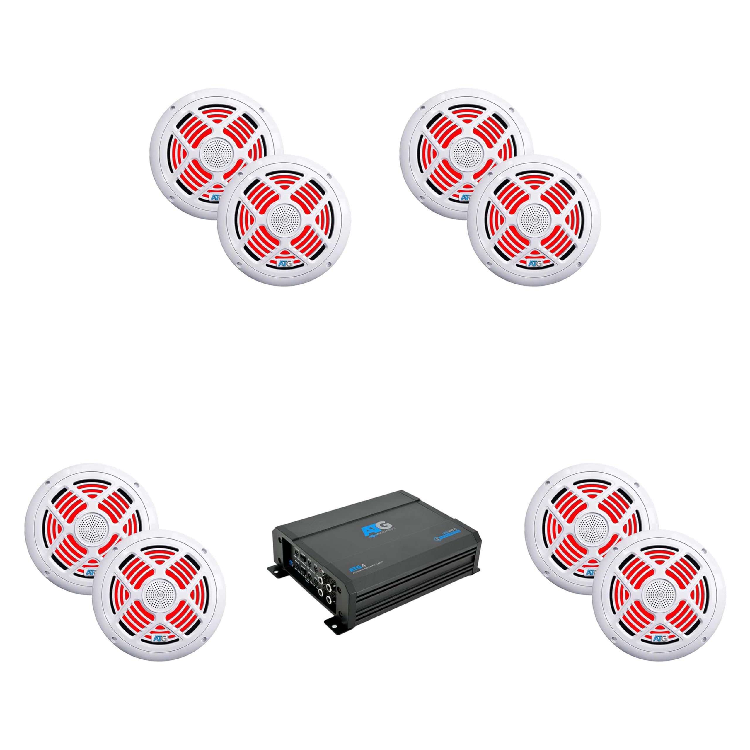 ATG 1000 Watt RMS Full Range Compact Marine 4 Channel Amplifier with (4) Pair 8