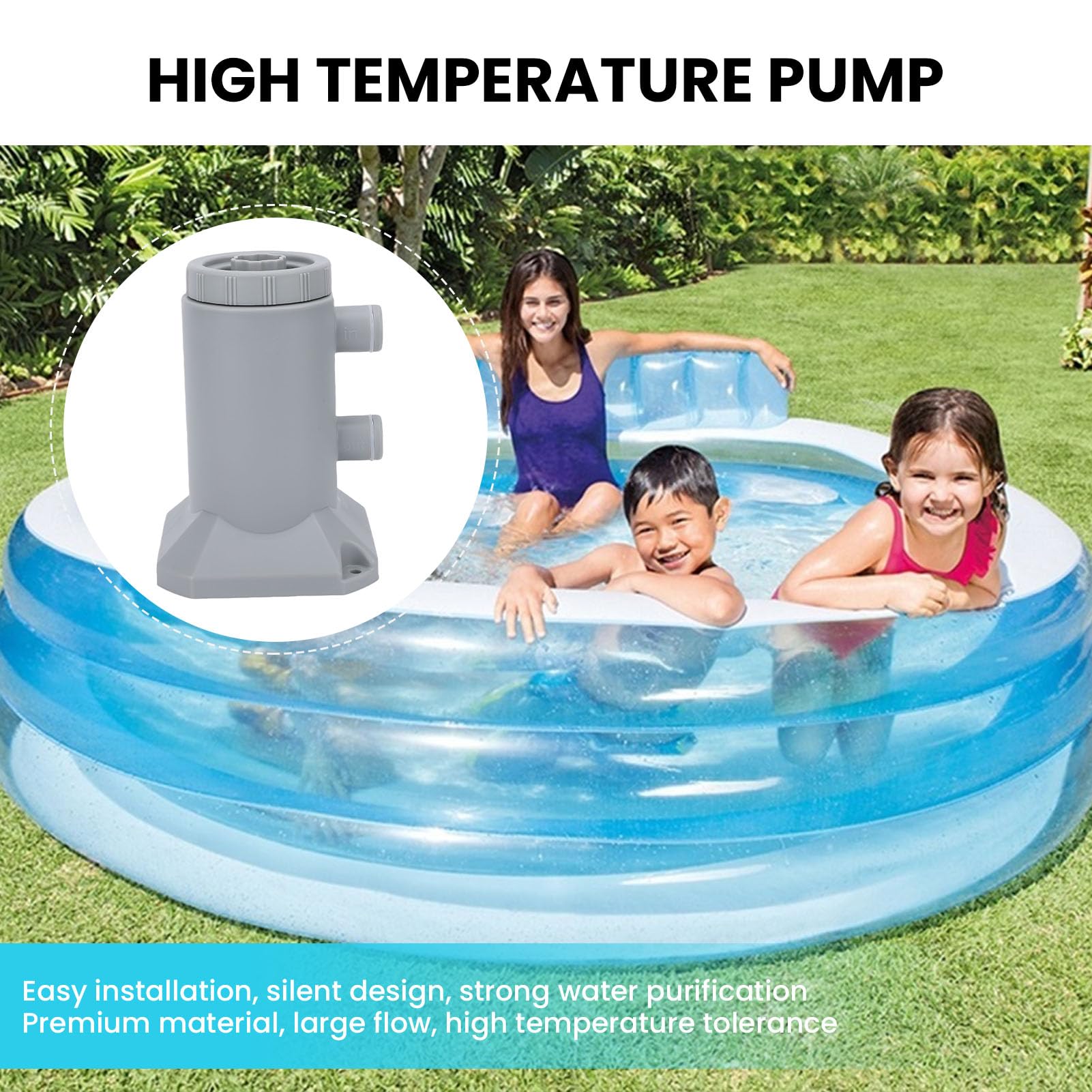 HEEPDD Pompa del Filtro del Pool con 2 Tubi Accessorio a Basso Rumore Pompa Filtro a Cartuccia Piscina per Migliorare la Filtrazione della Circolazione (Spina Europea)