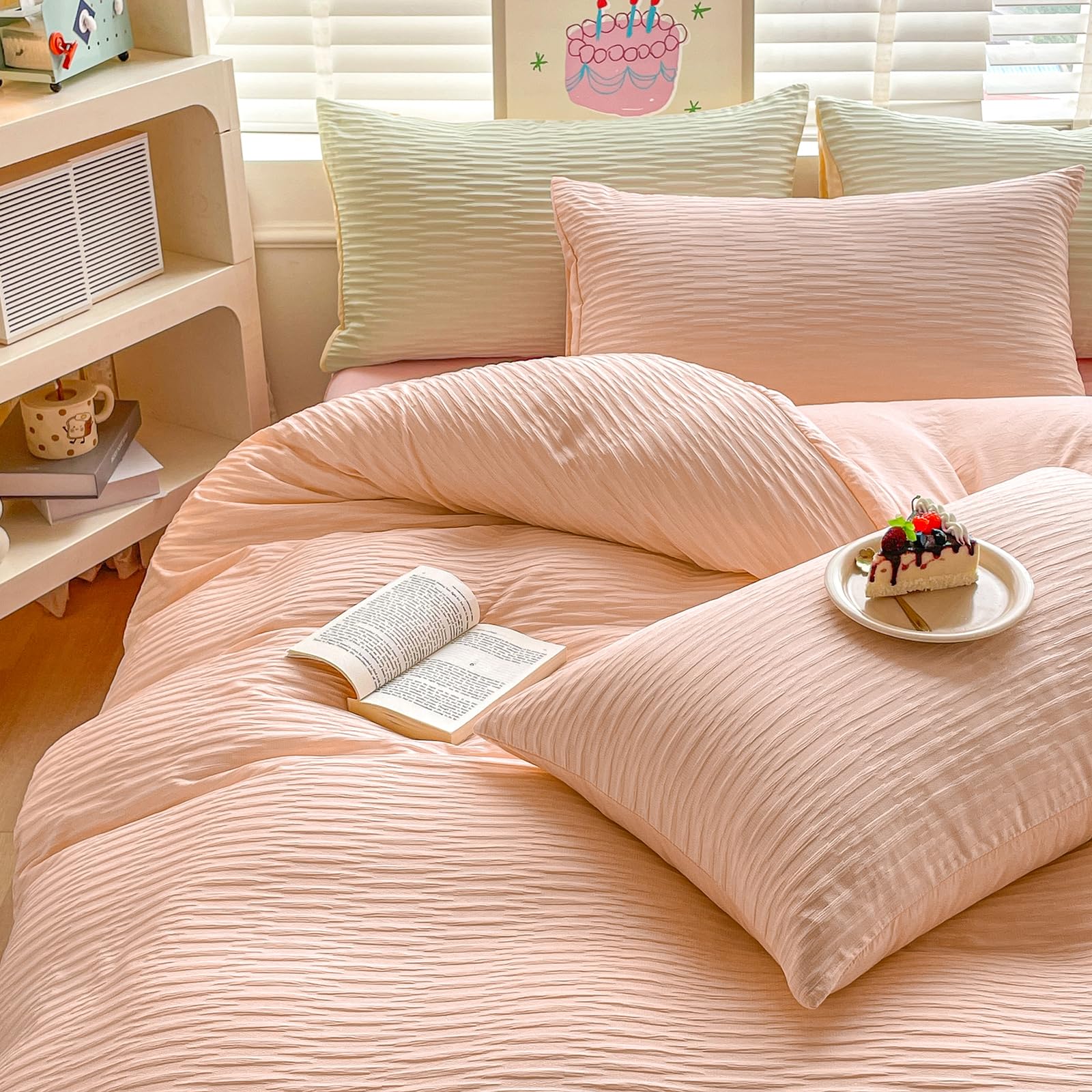 Seersucker Duvet Cover Set King Size Beddding Set including Pillowcases for Teens Adults Soft Microfiber Polyester Seersucker Bedding - Image 3