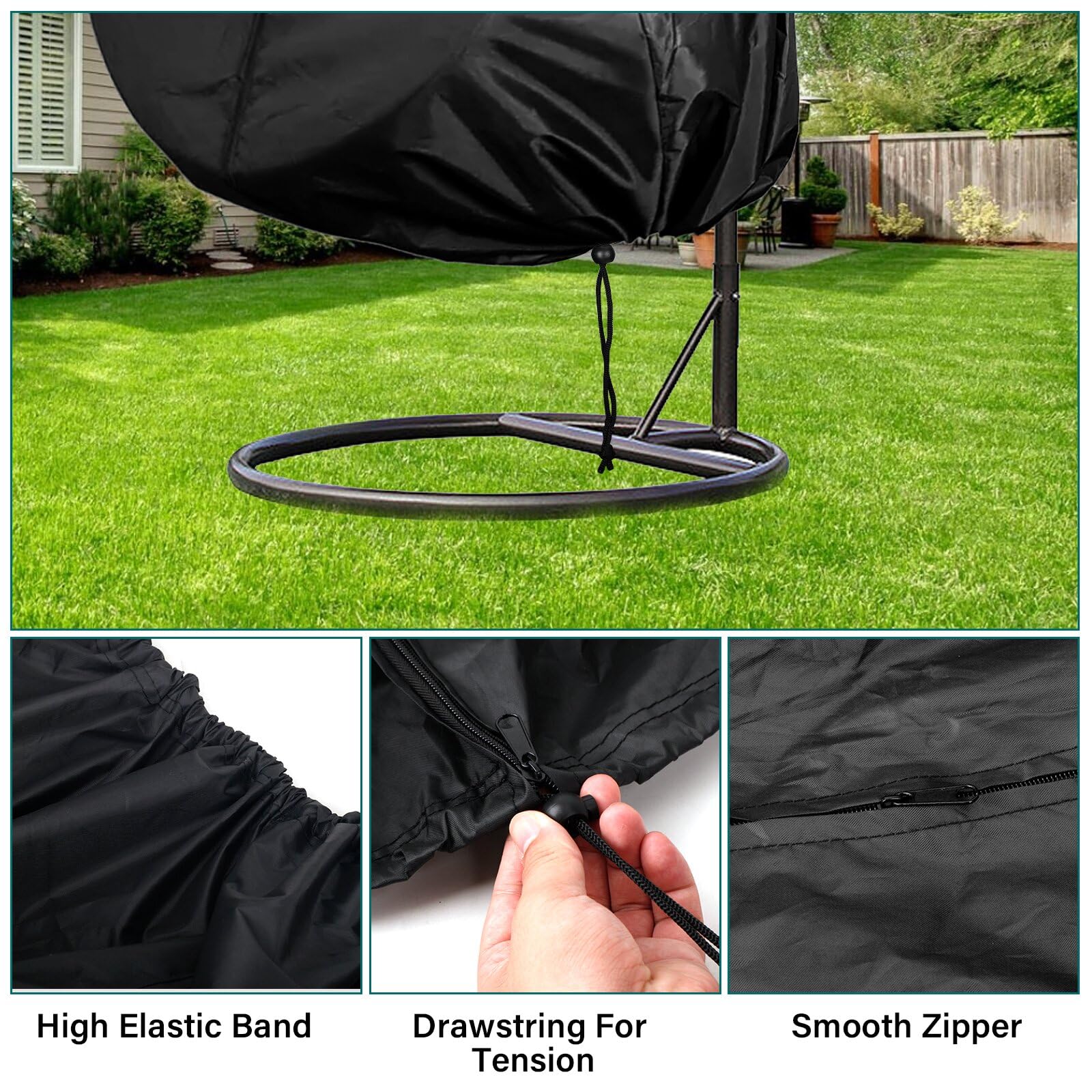 Housse De Protection Pour Chaise Suspendue - Tissu Oxford 210D Imperméable Et Anti-UV, 190x115 Cm (Noir)