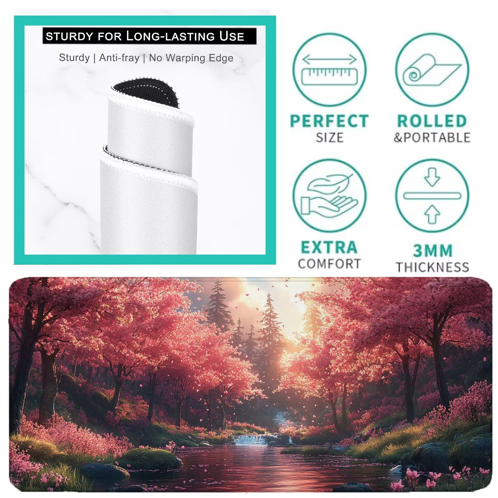 Podkładka pod mysz XXL 1400 x 700 mm różowa podkładka pod mysz z krajobrazem biurko mata podkładka pod mysz do gier antypoślizgowa gumowa podstawa zszyte krawędzie akcesoria biurowe do gier do biura i